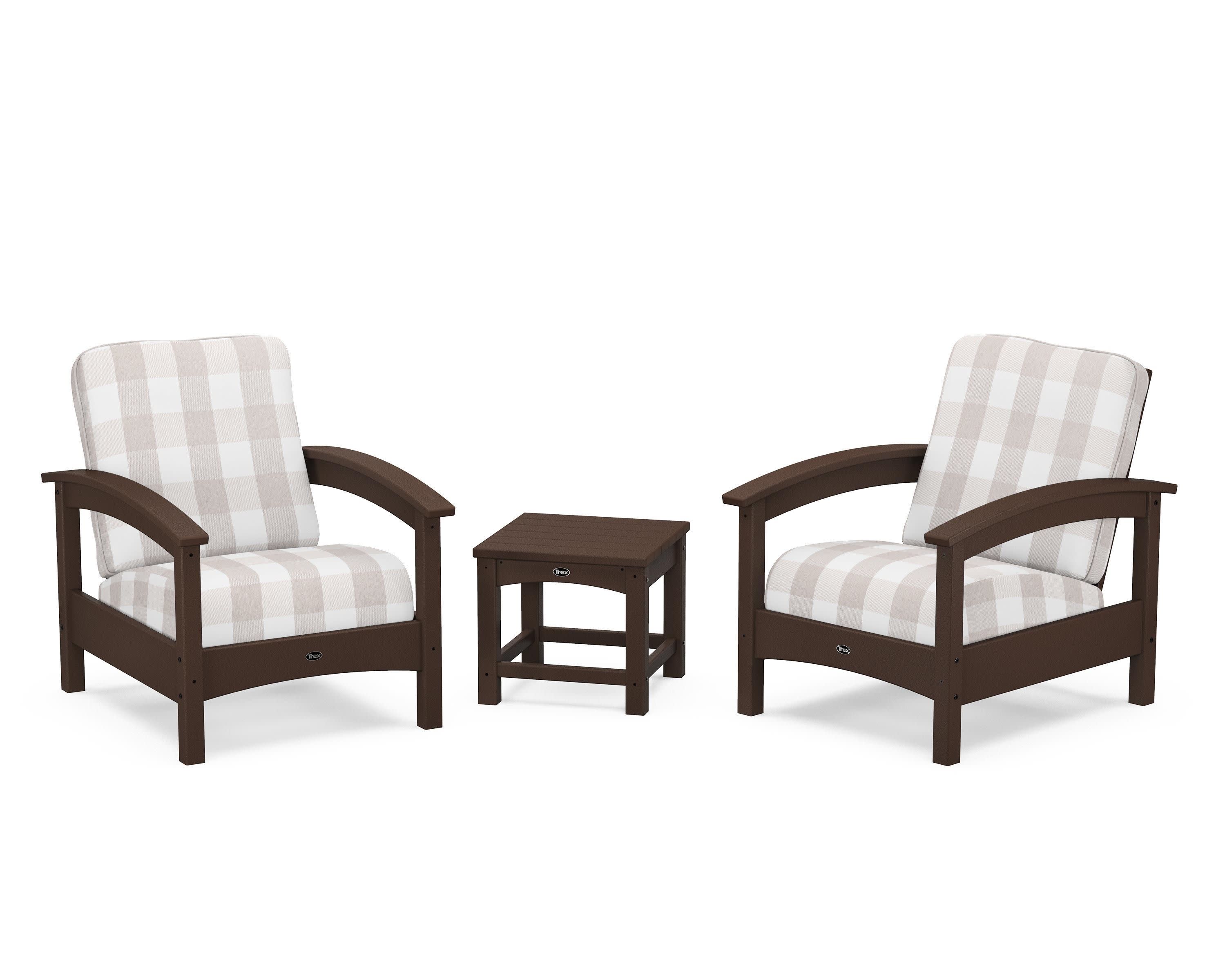 Rockport Club 3-Piece Deep Seating Conversation Set in Vintage Lantern / Buffalo Plaid Dune Burlap