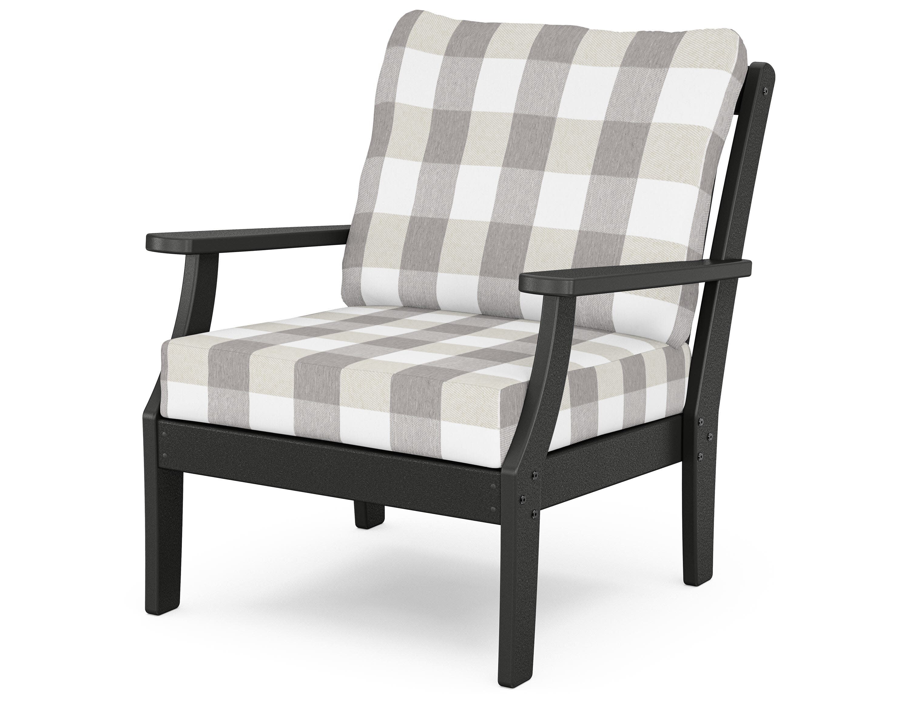 Yacht Club Deep Seating Chair in Charcoal Black / Buffalo Plaid Grey Mist