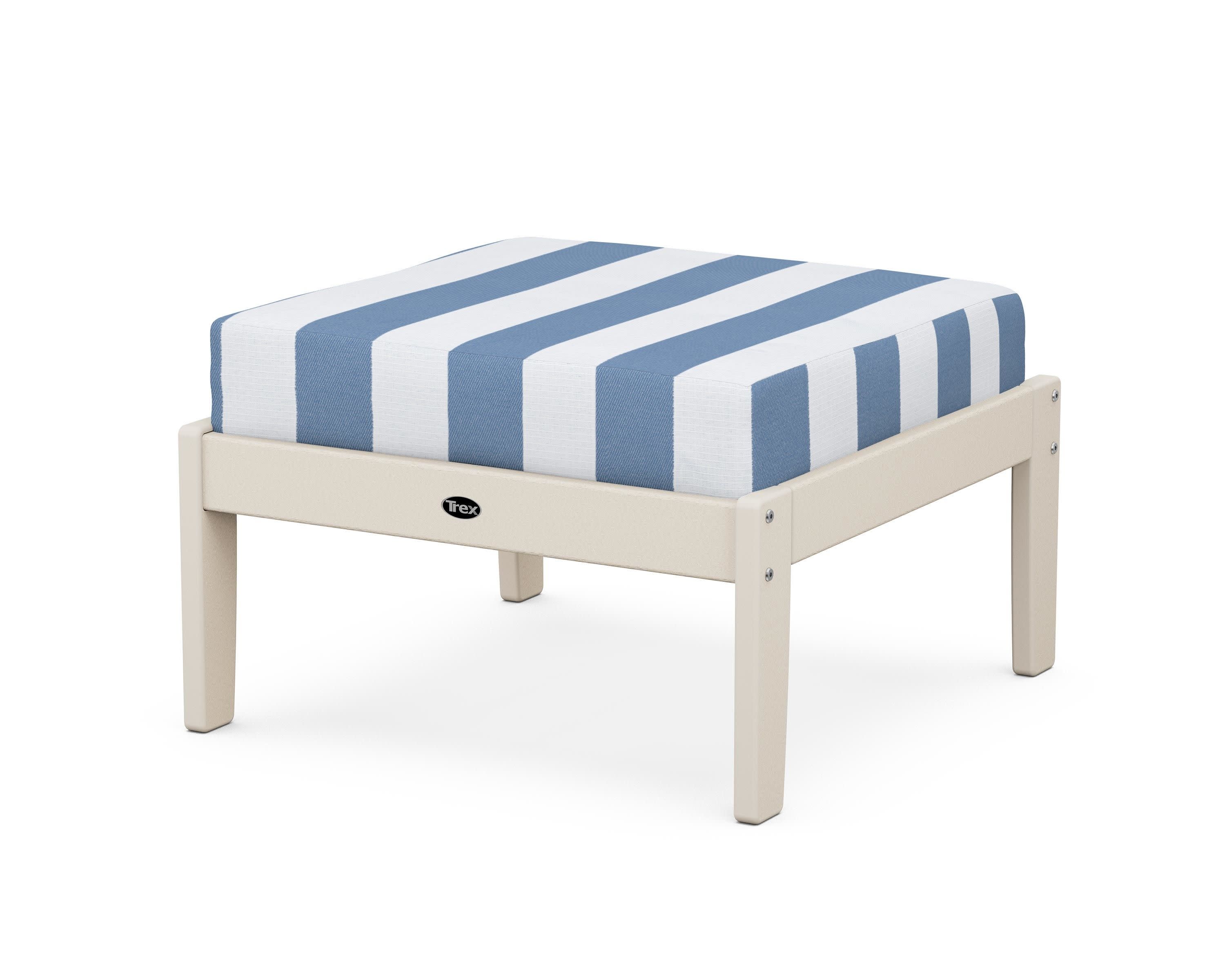 Yacht Club Deep Seating Ottoman in Sand Castle / Cabana Stripe Sky Blue