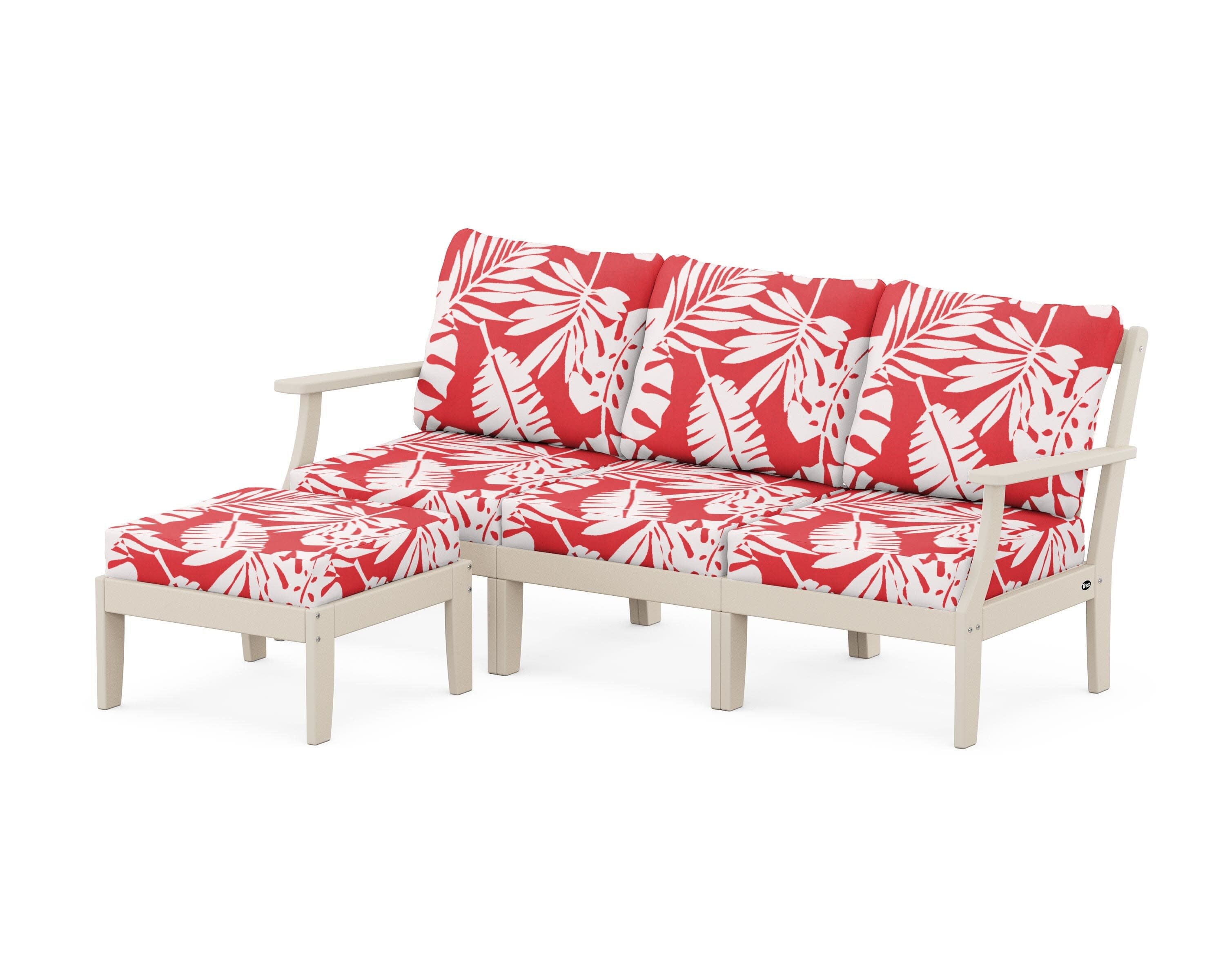Yacht Club Modular 4-Piece Deep Seating Set with Ottoman in Sand Castle / Leaf Crimson