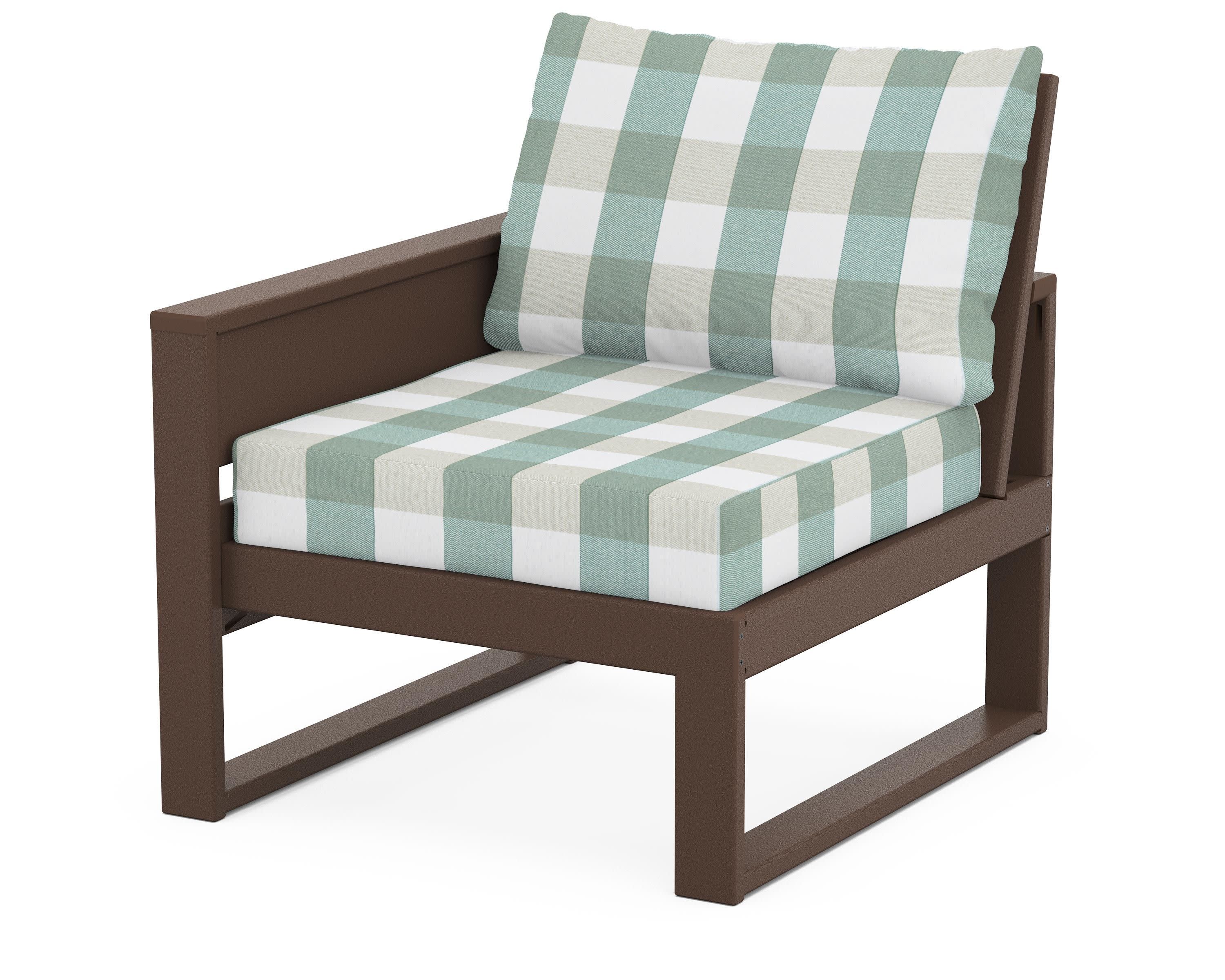 Eastport Modular Left Arm Chair in Vintage Lantern / Buffalo Plaid Glacier Spa