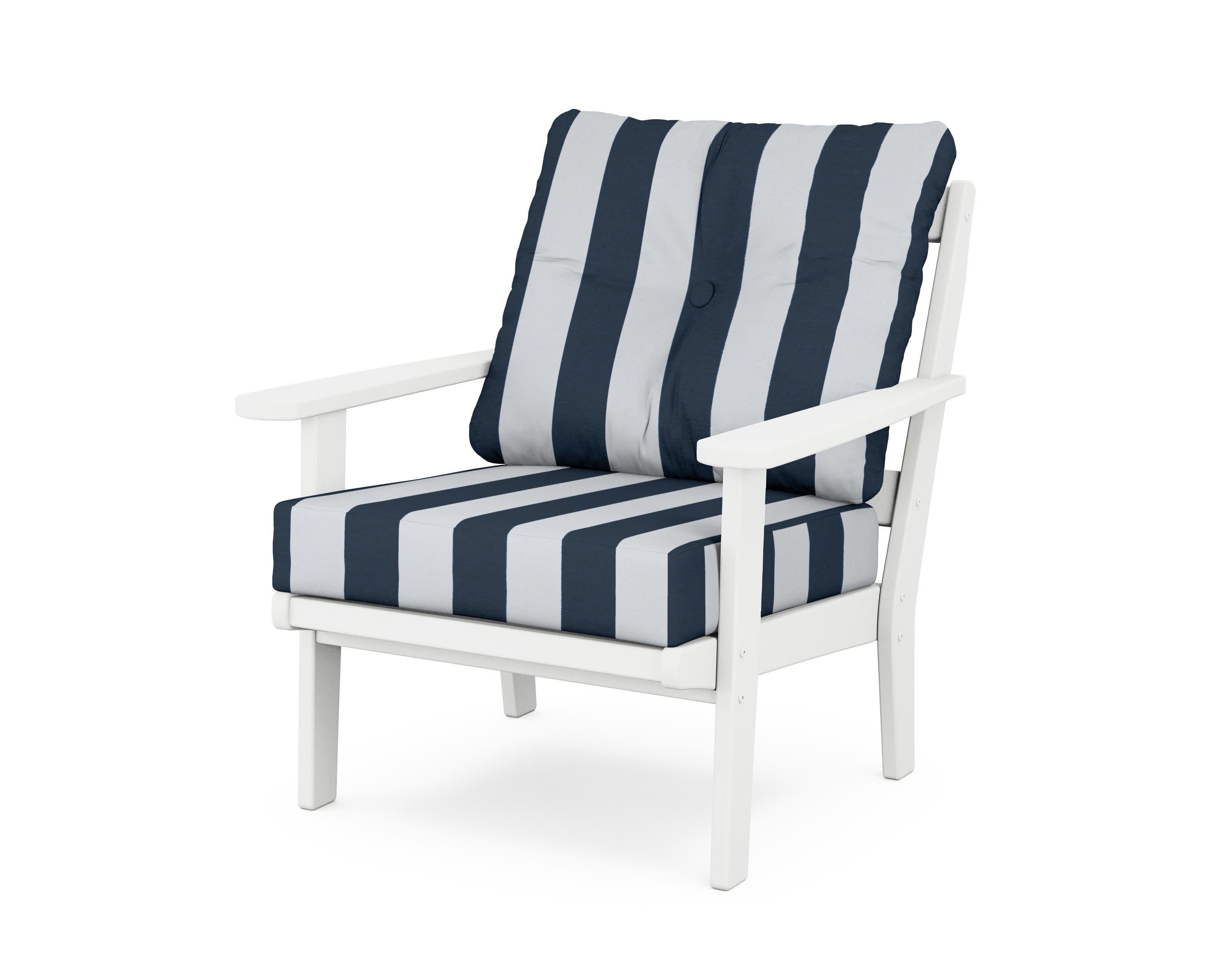 Cape Cod Deep Seating Chair in Classic White / Cabana Stripe Marine Indigo