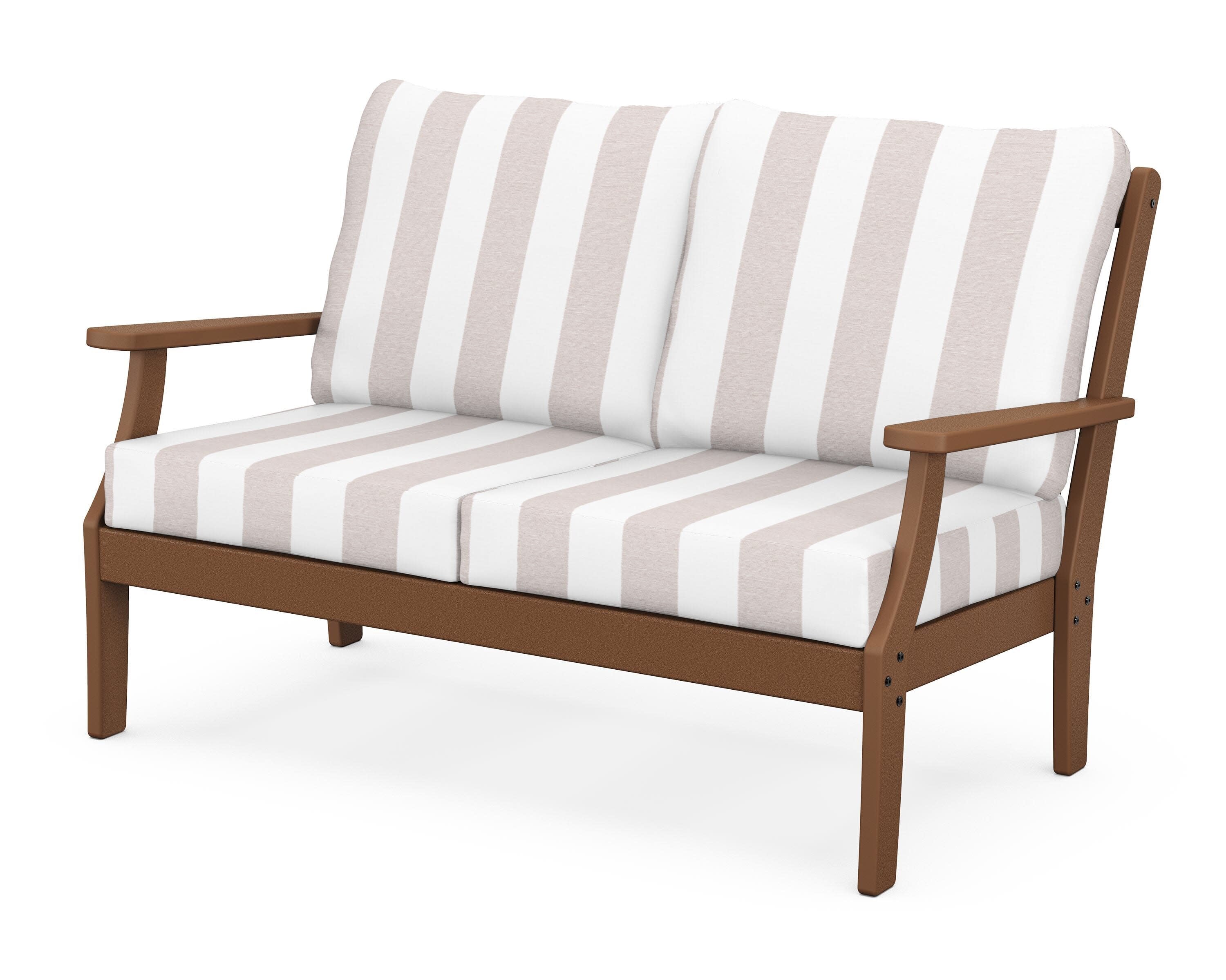 Yacht Club Deep Seating Loveseat in Tree House / Cabana Stripe Dune Burlap