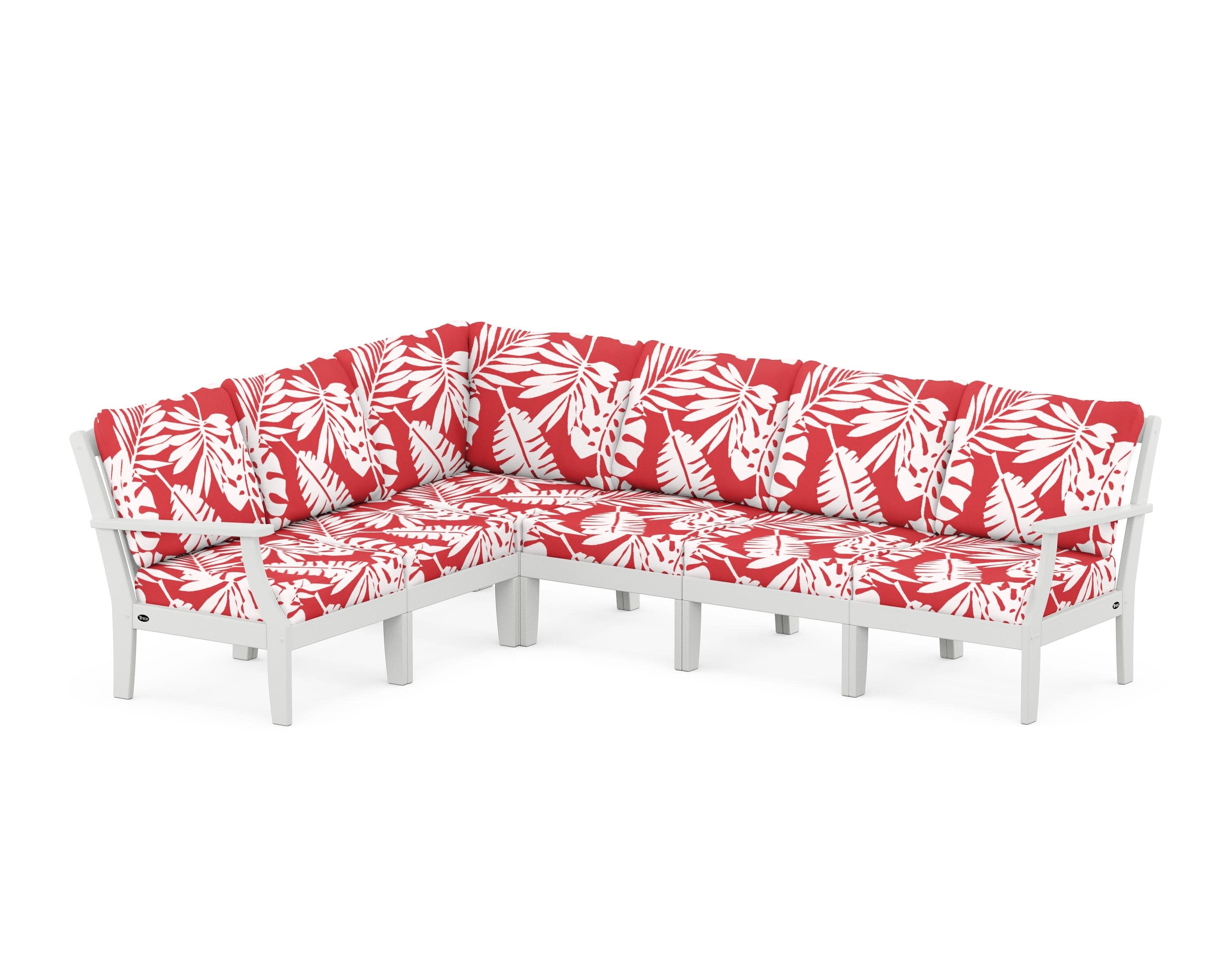Yacht Club Modular 6-Piece Deep Seating Set in Classic White / Leaf Crimson