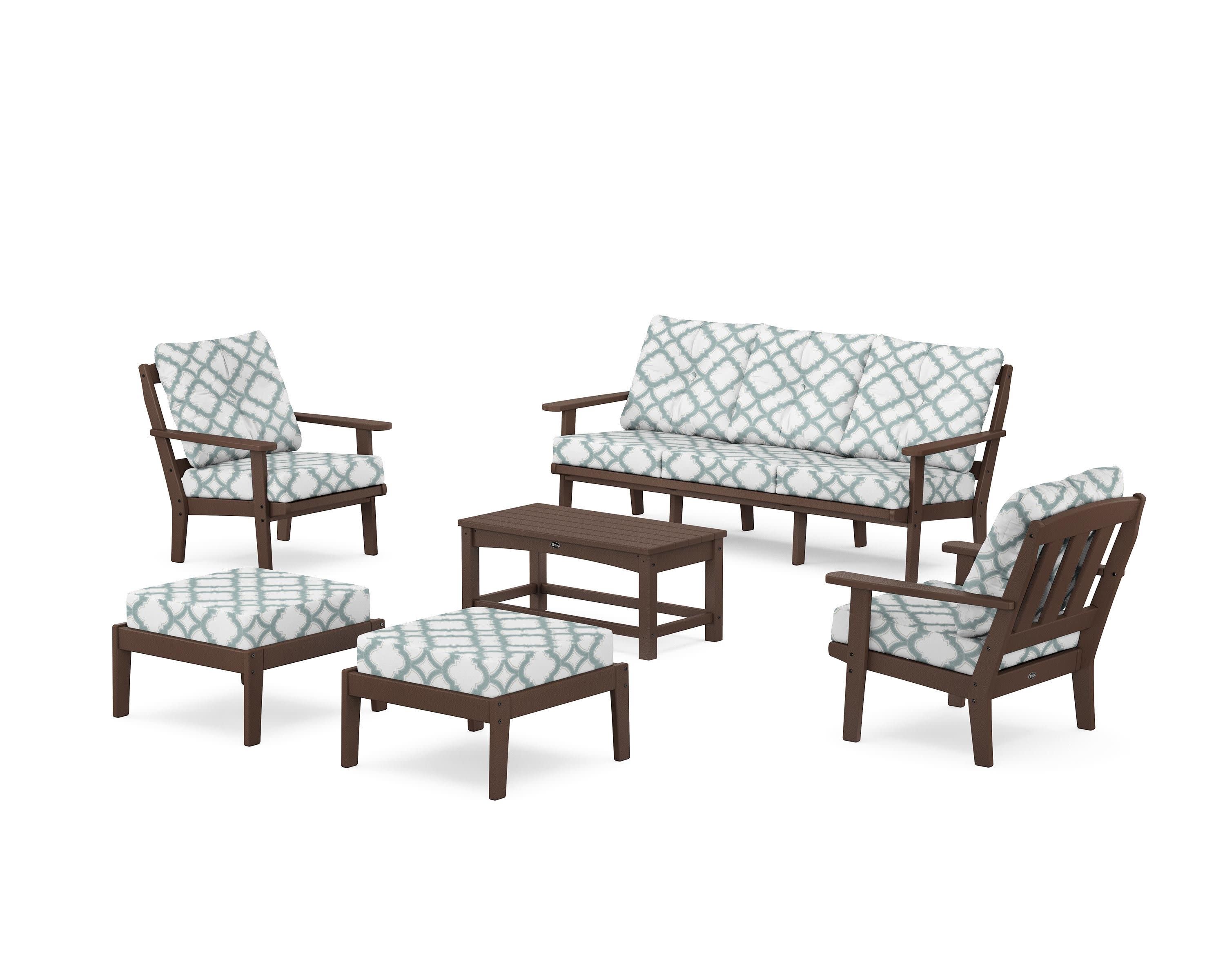 Cape Cod 6-Piece Lounge Sofa Set in Vintage Lantern / Trellis Glacier Spa