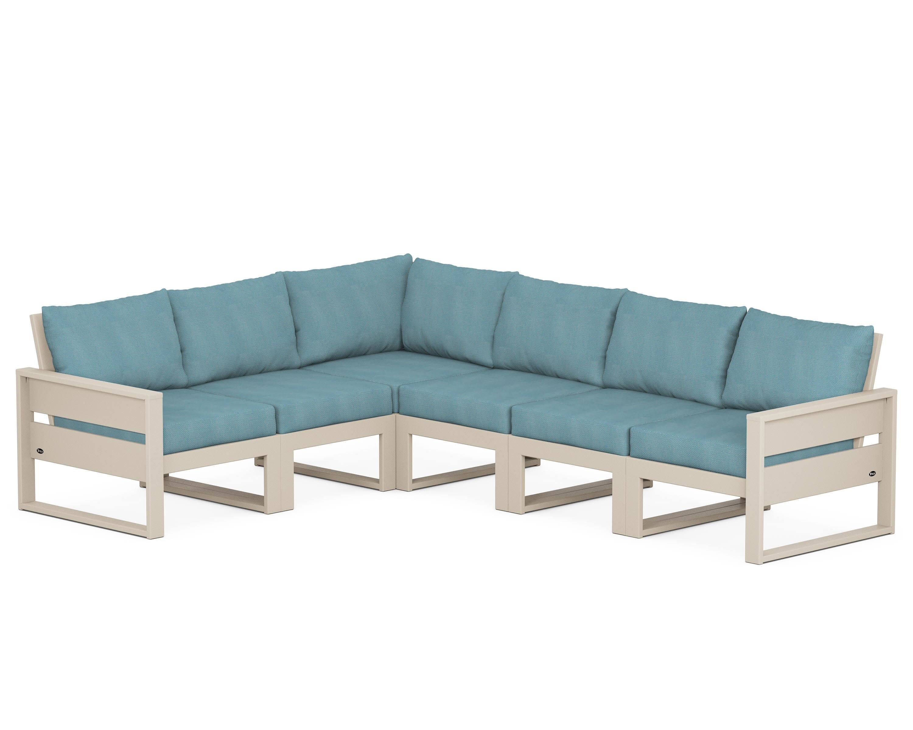 Eastport 6-Piece Sectional in Sand Castle / Lattice Sky Blue