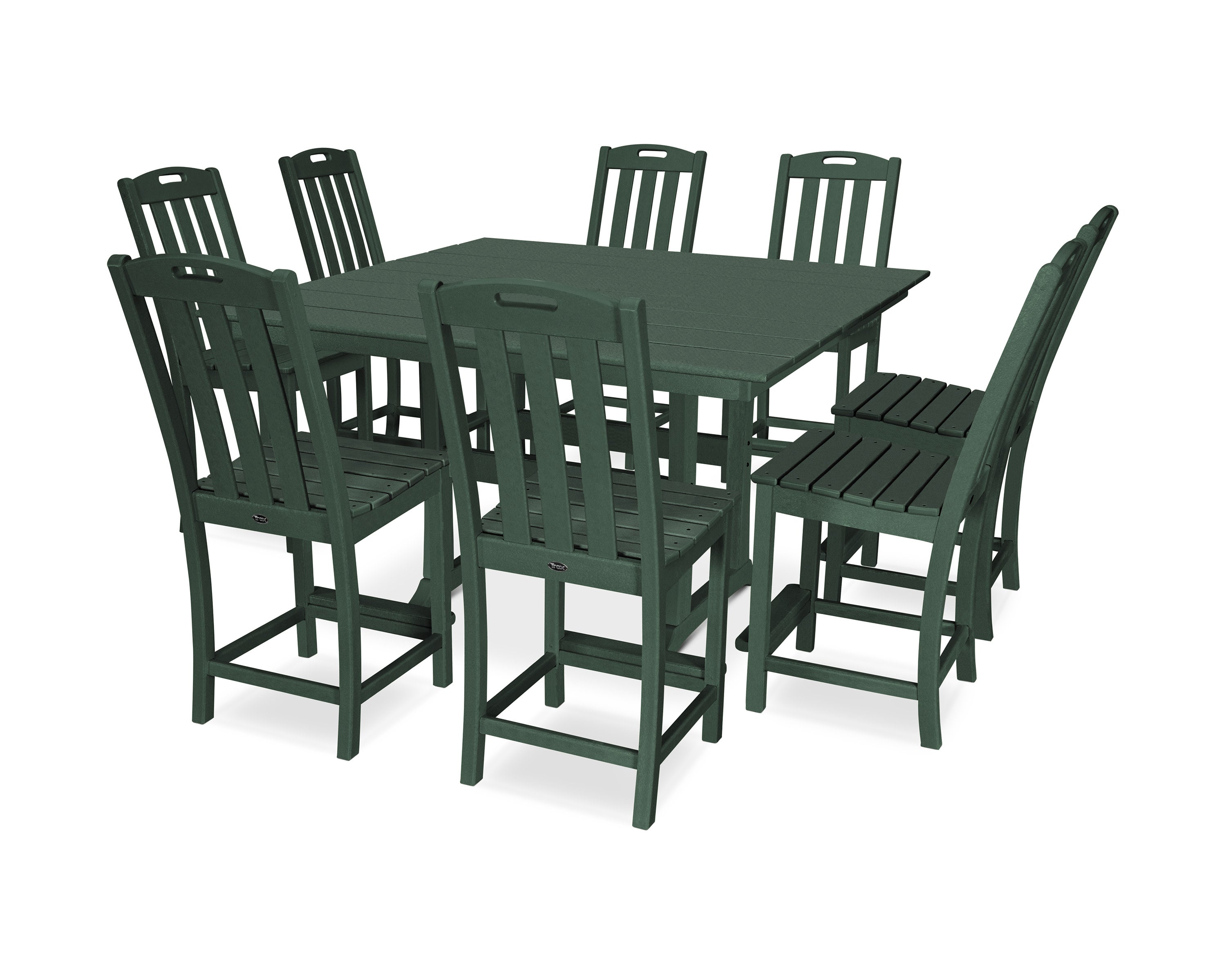 Yacht Club 9-Piece Farmhouse Trestle Side Chair Counter Set in Rainforest Canopy
