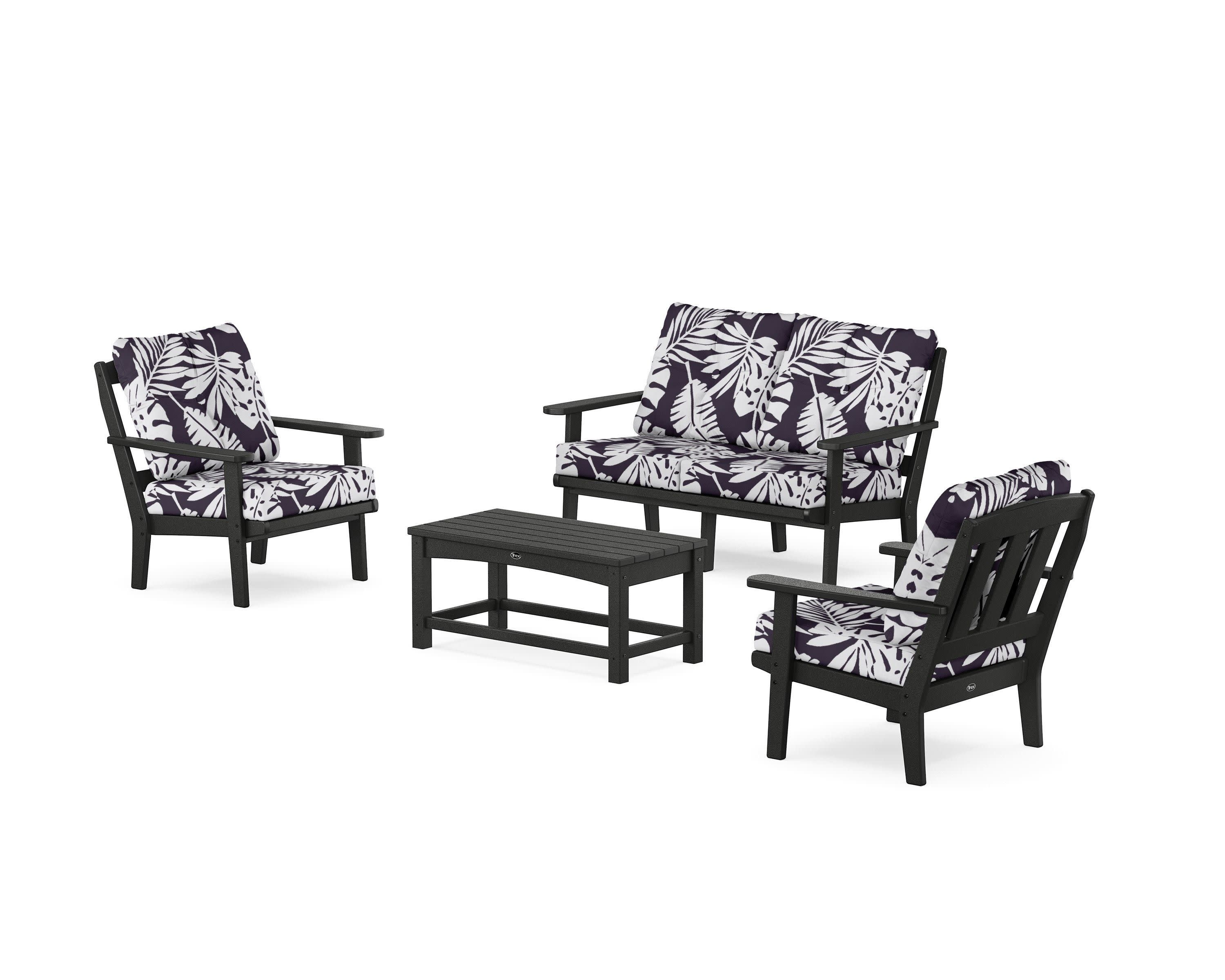 Cape Cod 4-Piece Deep Seating Set with Loveseat in Charcoal Black / Leaf Navy