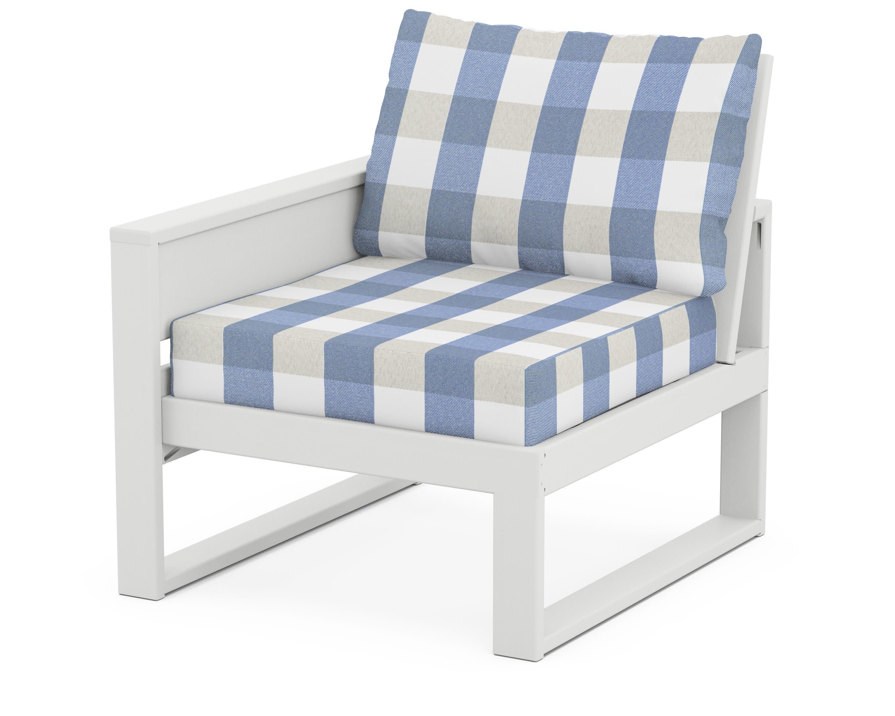 Eastport Modular Left Arm Chair in Classic White / Buffalo Plaid Sky Blue
