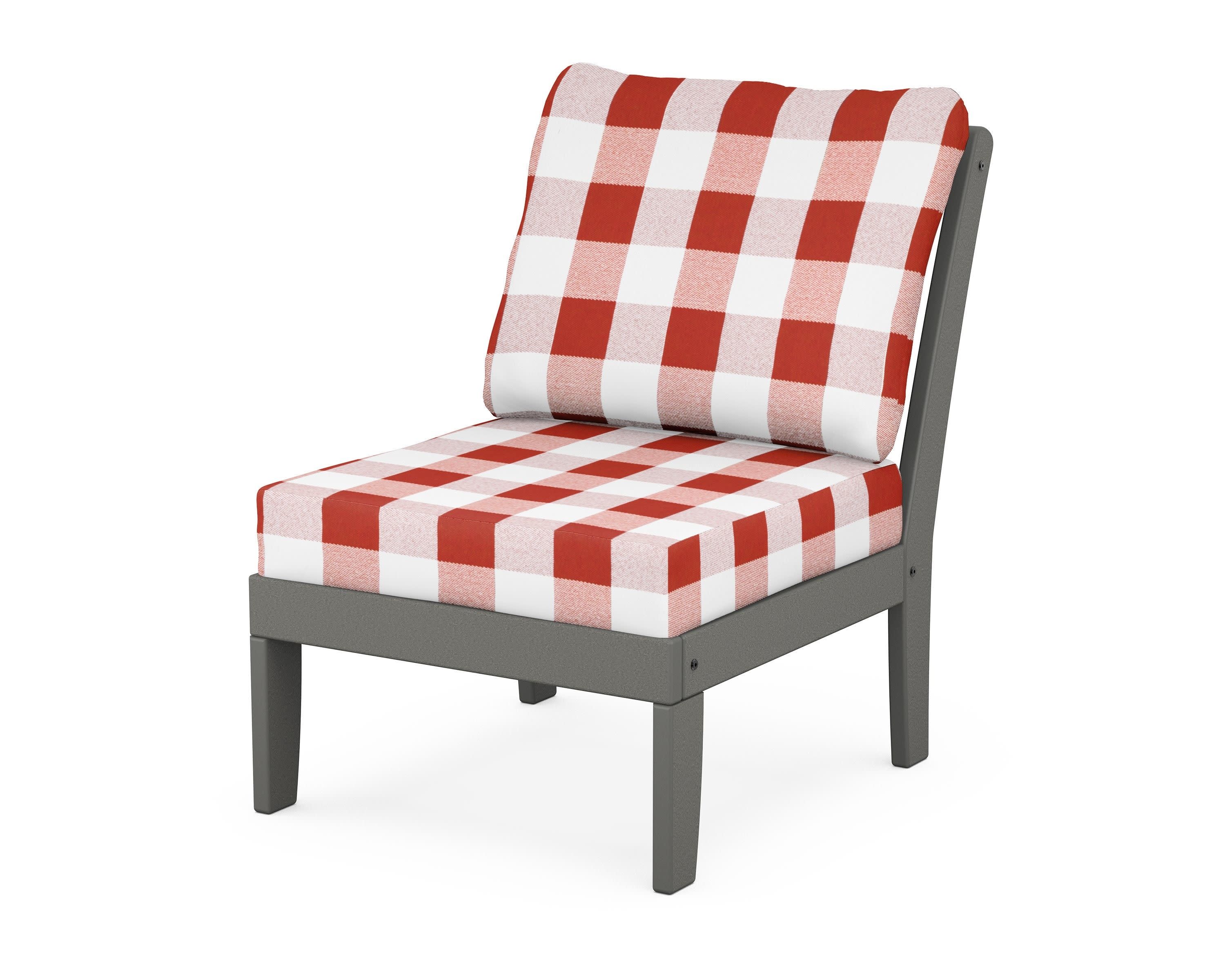 Yacht Club Modular Armless Chair in Stepping Stone / Buffalo Plaid Crimson