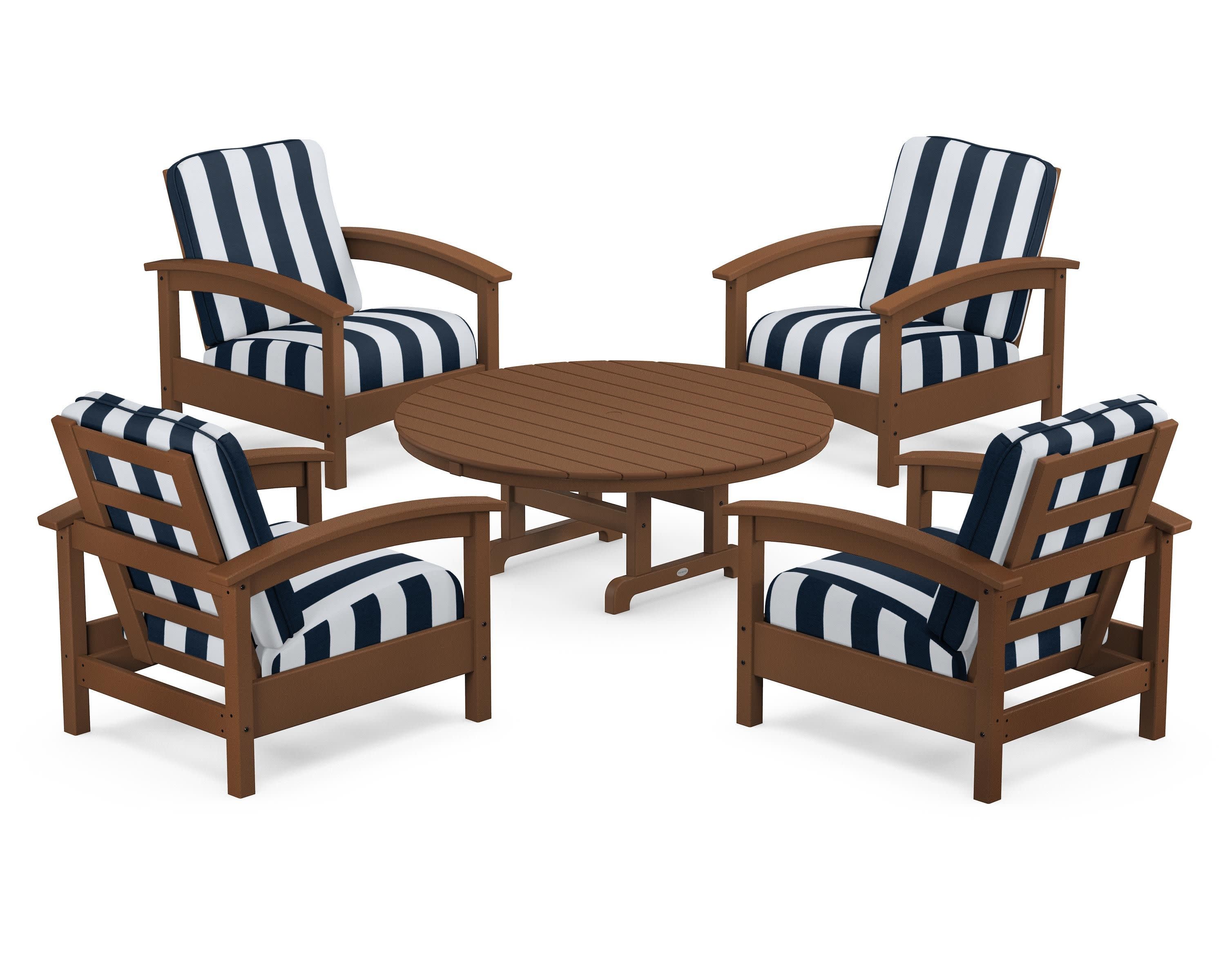 Rockport 5-Piece Deep Seating Set in Tree House / Cabana Stripe Marine Indigo