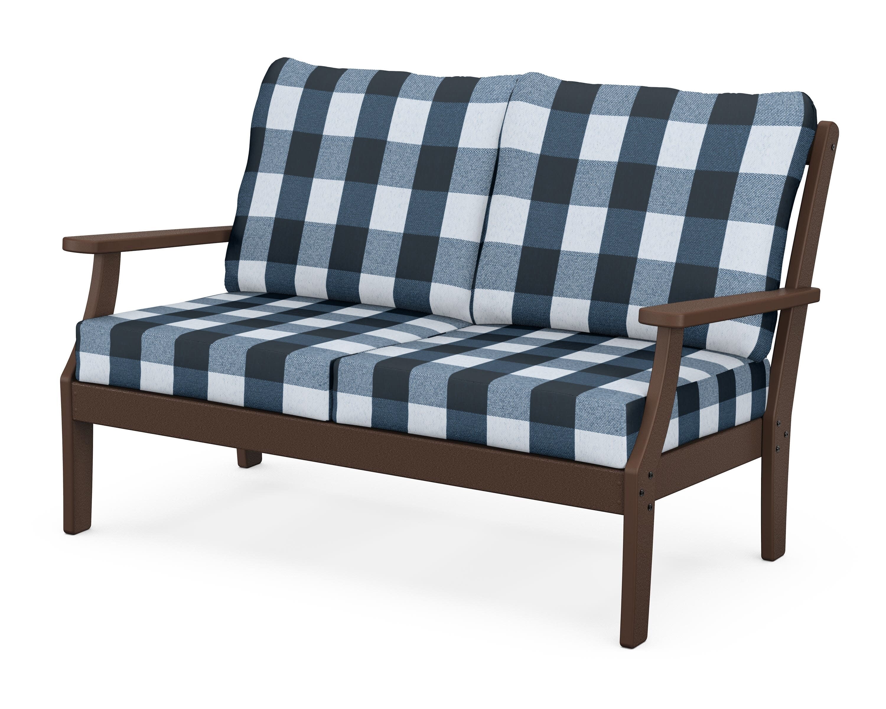 Yacht Club Deep Seating Loveseat in Vintage Lantern / Buffalo Plaid Marine Indigo