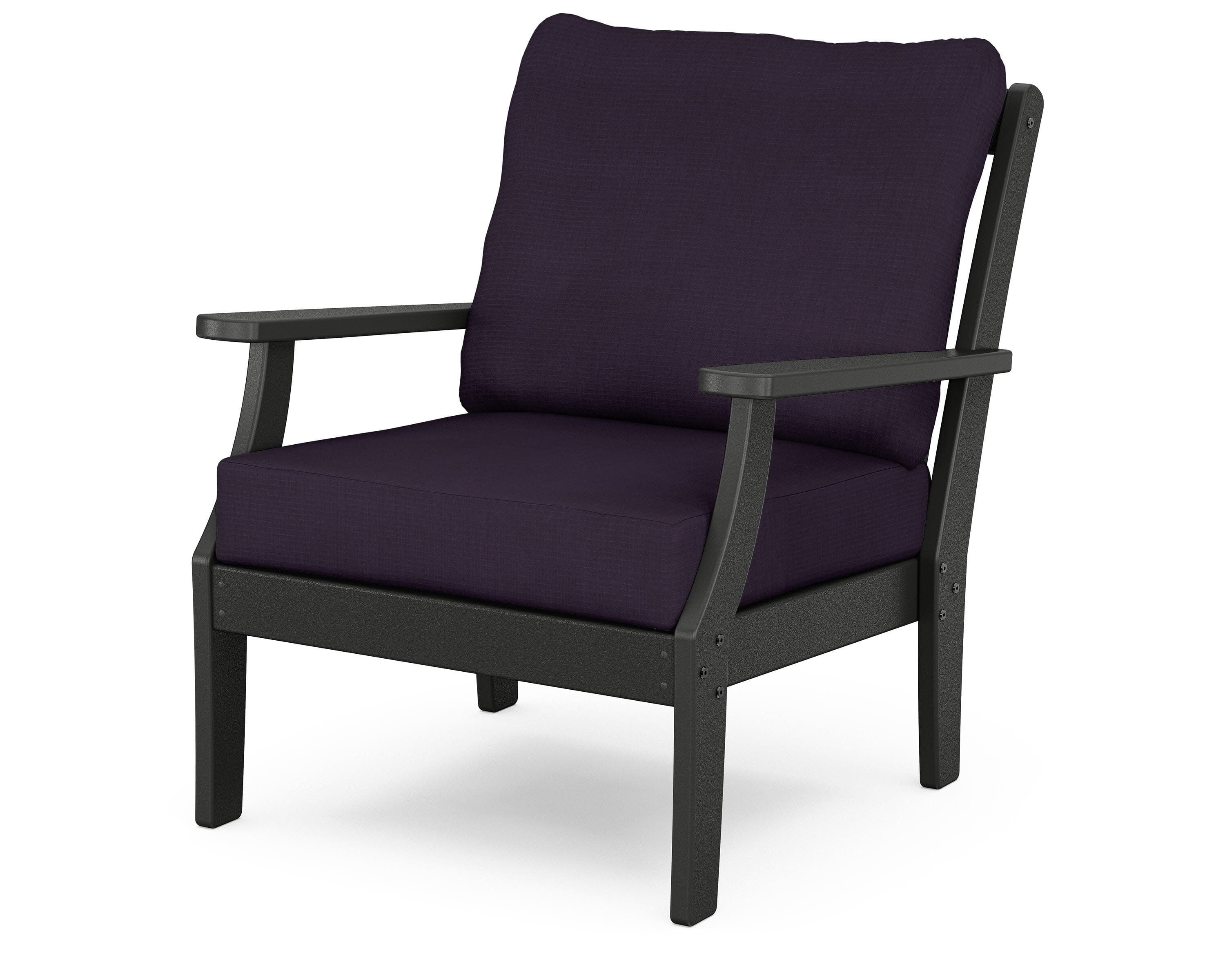 Yacht Club Deep Seating Chair in Charcoal Black / Navy Linen