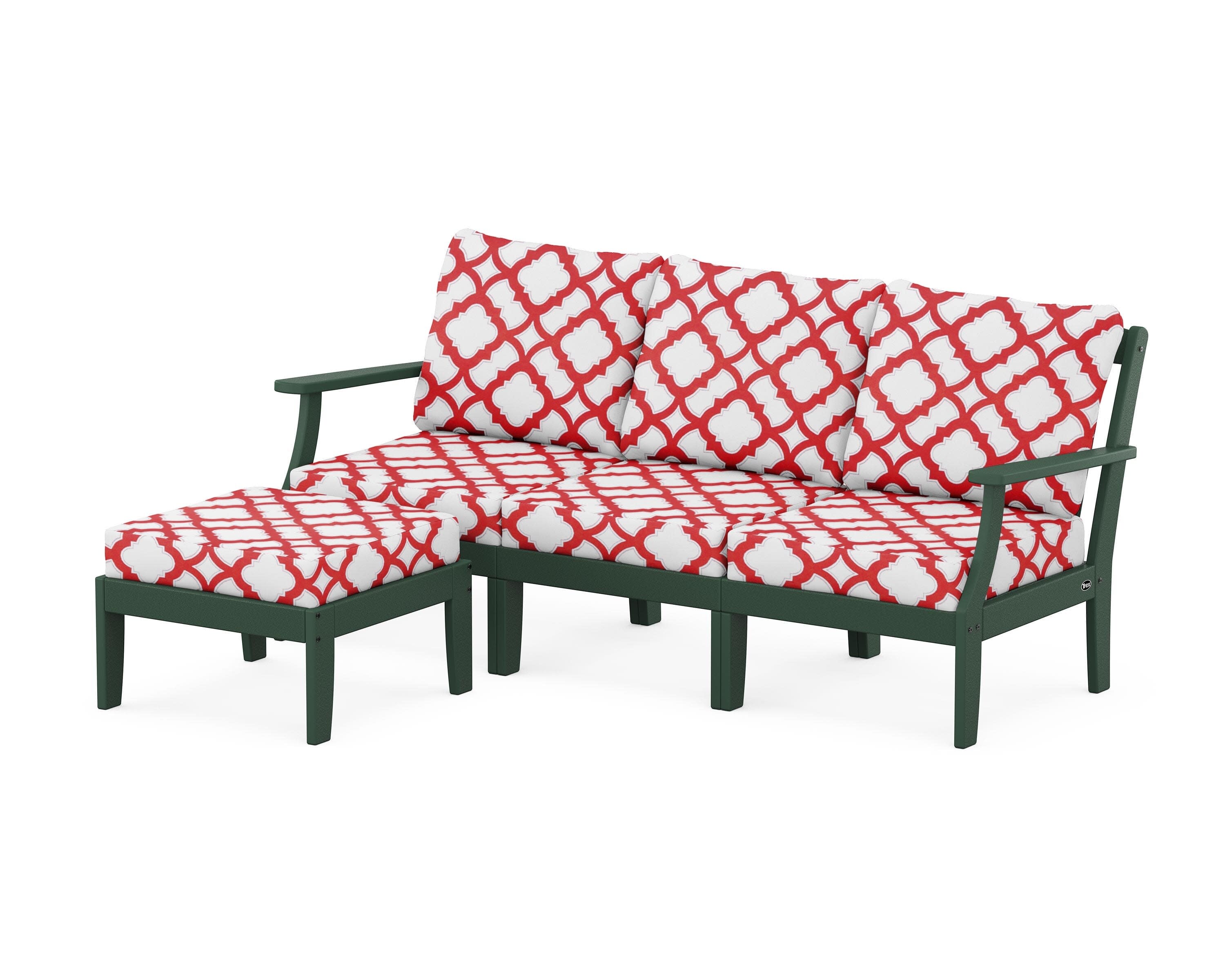 Yacht Club Modular 4-Piece Deep Seating Set with Ottoman in Rainforest Canopy / Trellis Crimson