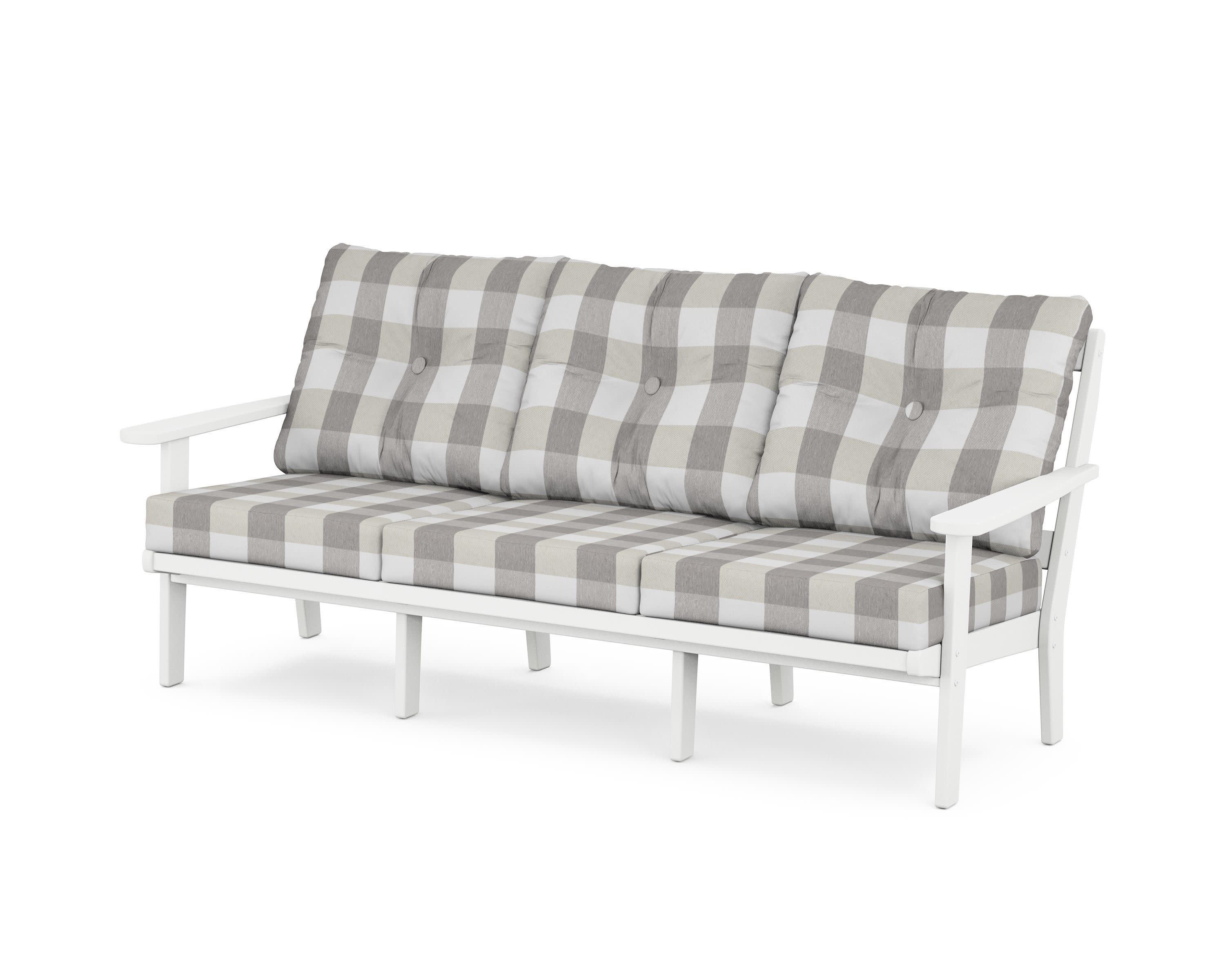 Cape Cod Deep Seating Sofa in Classic White / Buffalo Plaid Grey Mist