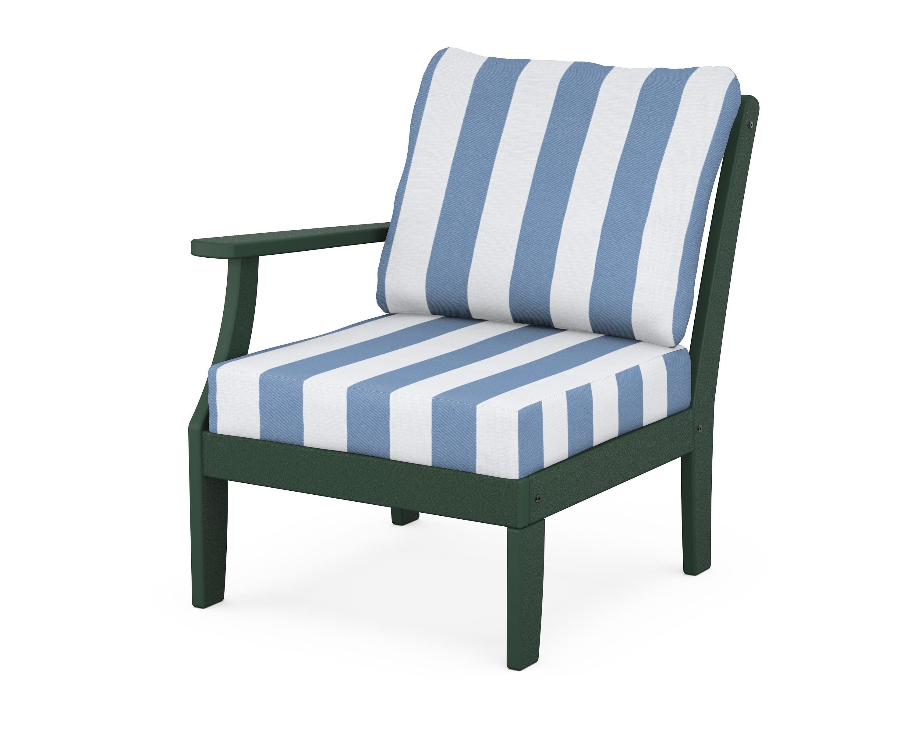 Yacht Club Modular Left Arm Chair in Rainforest Canopy / Cabana Stripe Sky Blue