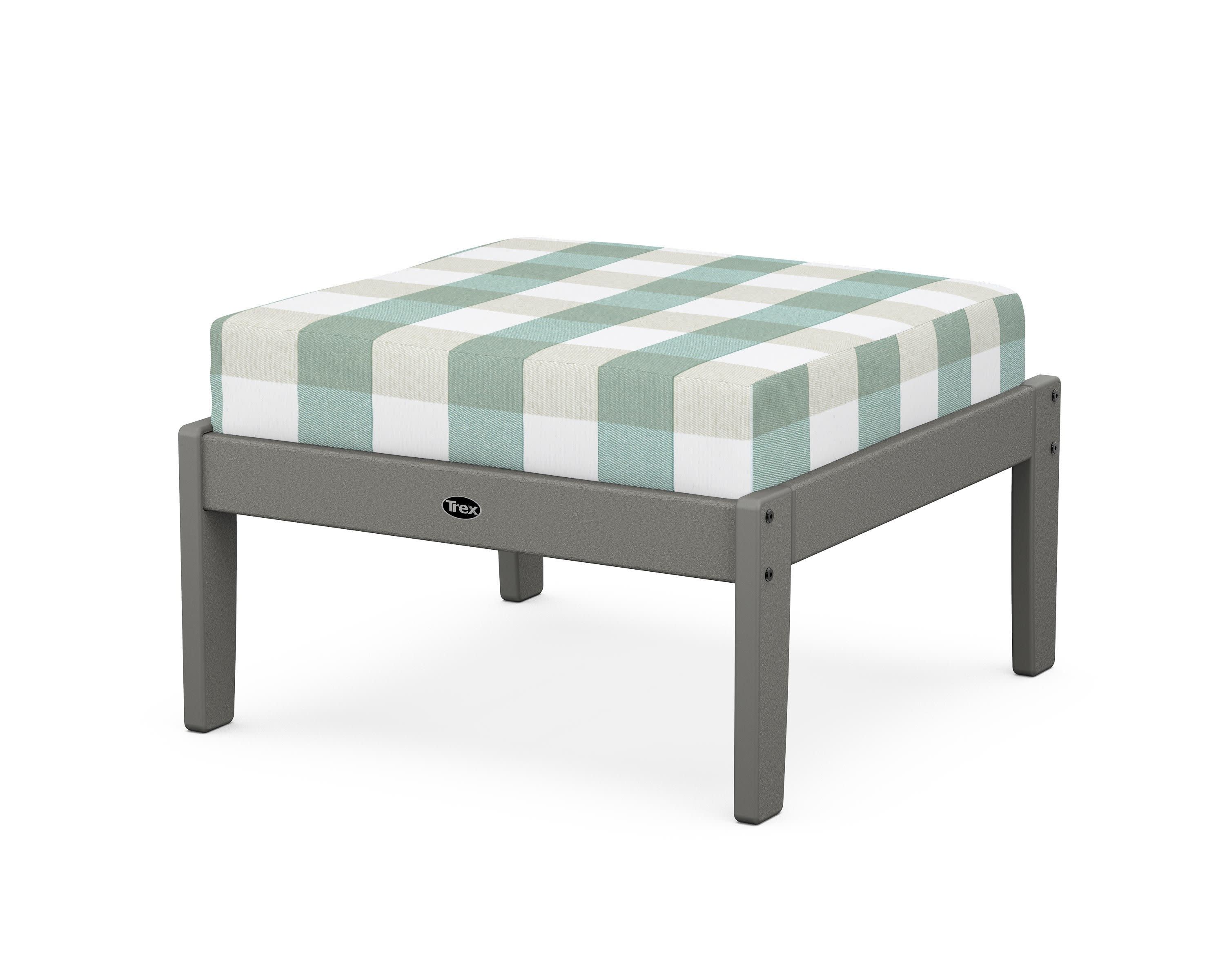 Yacht Club Deep Seating Ottoman in Stepping Stone / Buffalo Plaid Glacier Spa