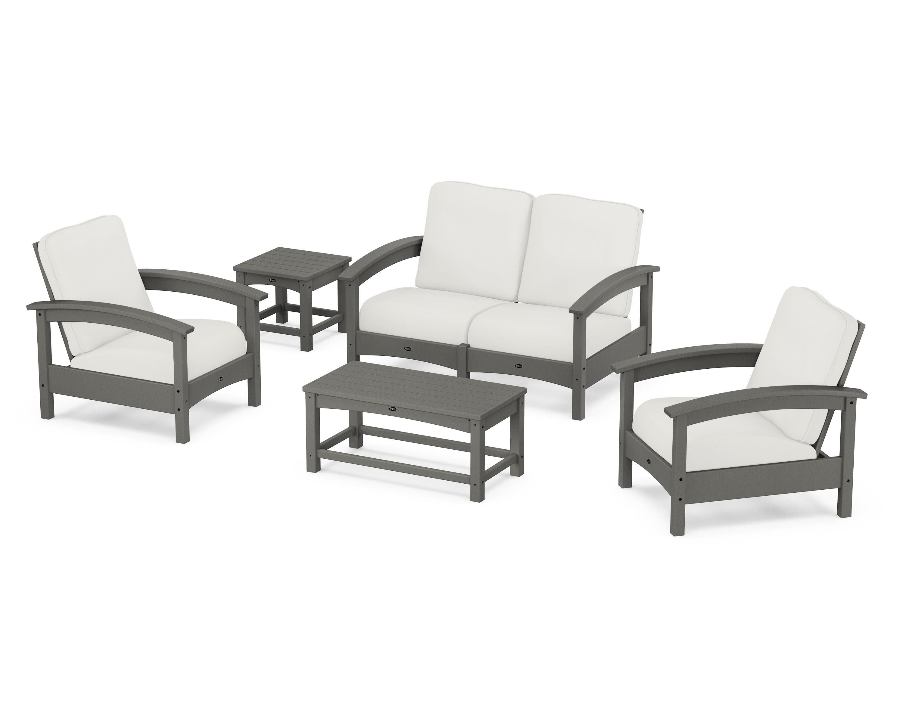 Rockport Club 6-Piece Deep Seating Conversation Set in Stepping Stone / Natural Linen