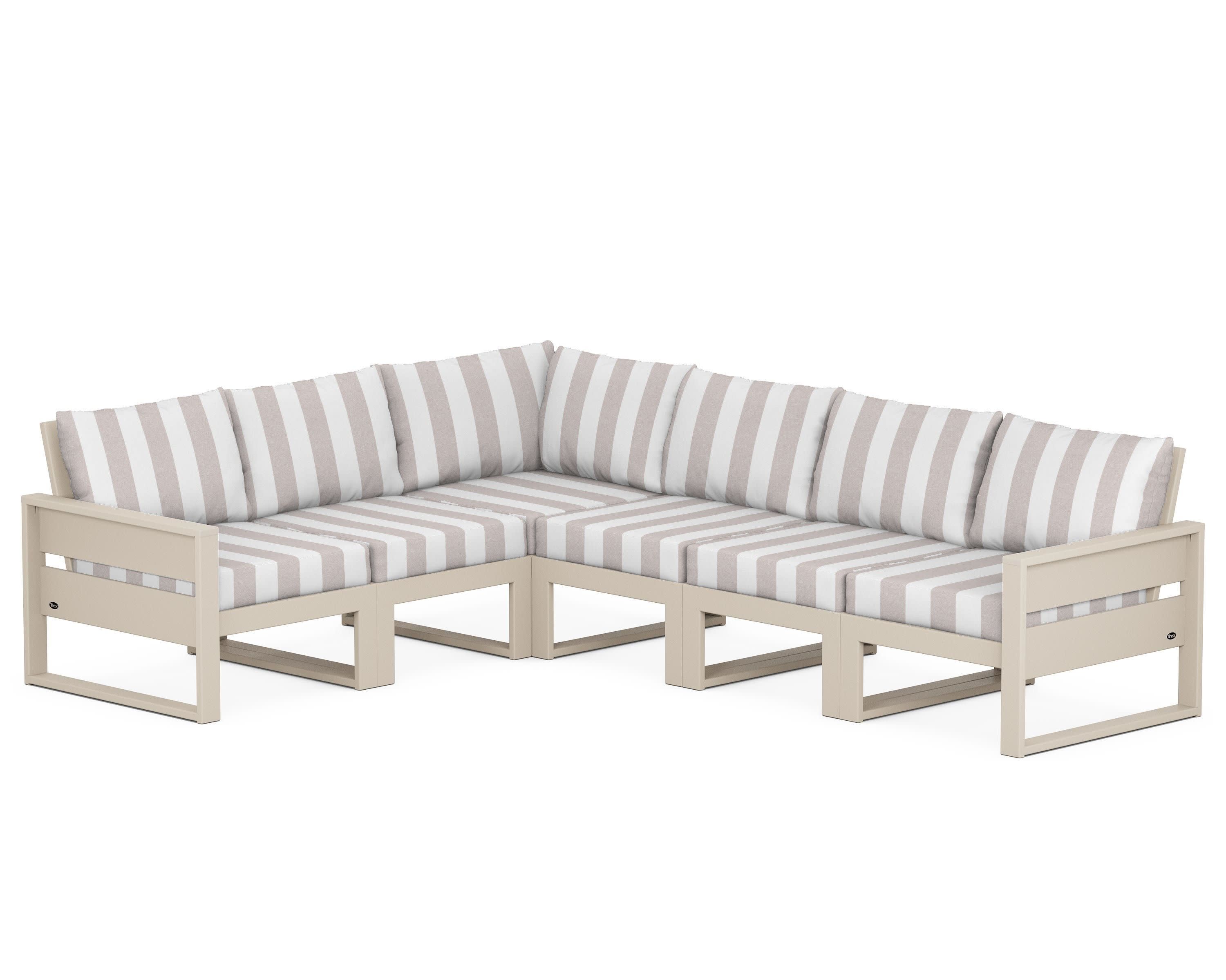 Eastport 6-Piece Sectional in Sand Castle / Cabana Stripe Dune Burlap