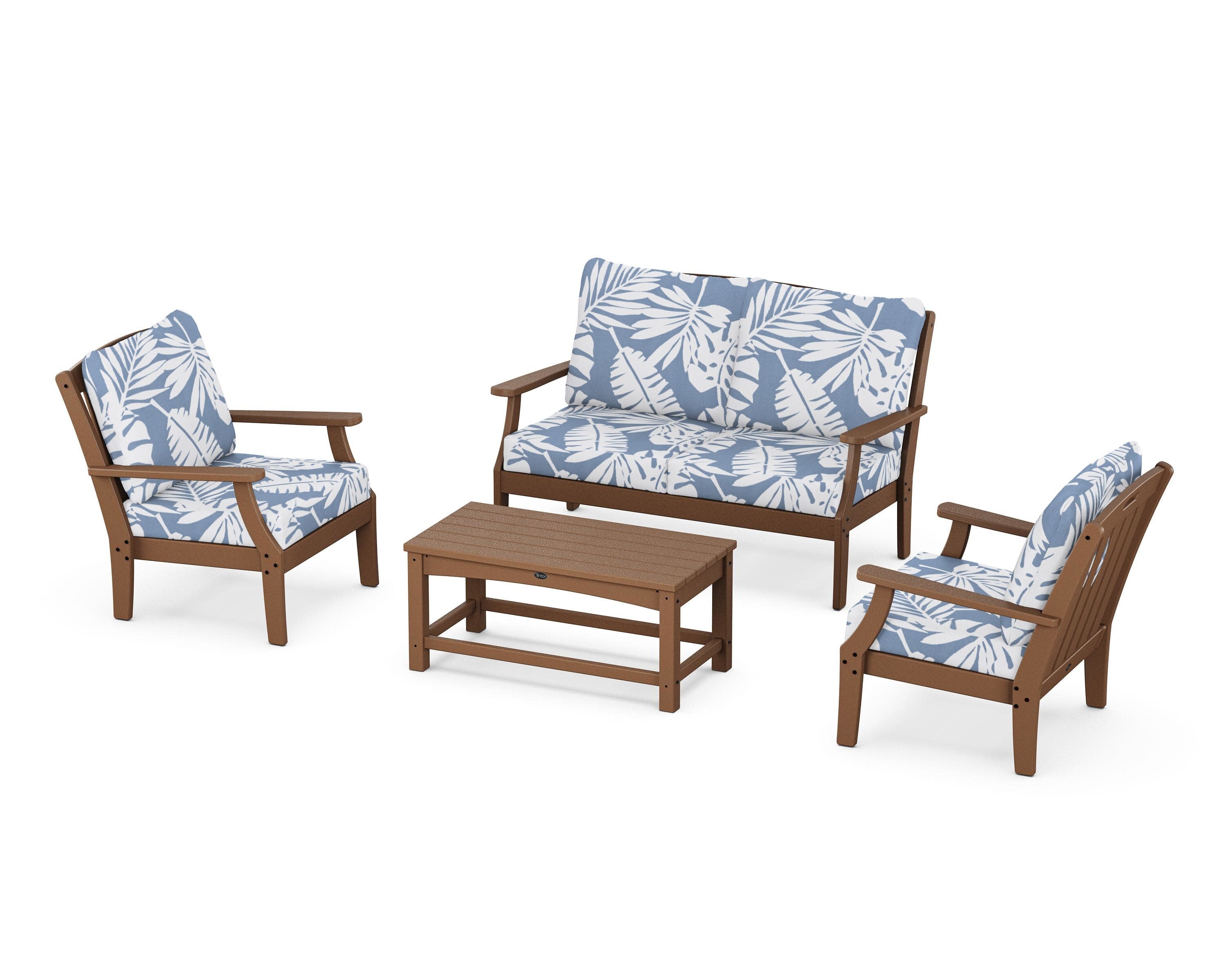 Yacht Club 4-Piece Deep Seating Chair Set in Tree House / Leaf Sky Blue