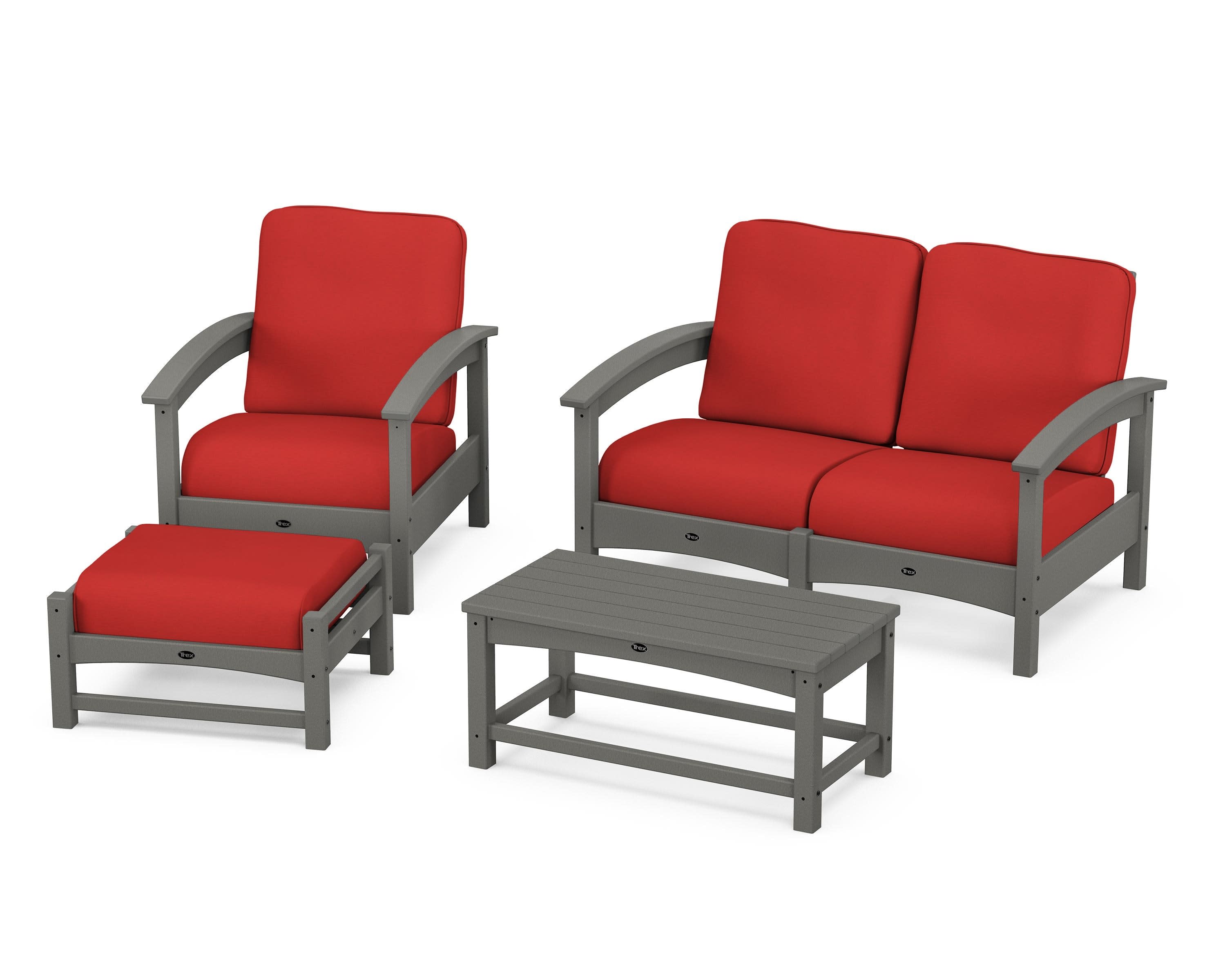 Rockport 4-Piece Deep Seating Conversation Group in Stepping Stone / Crimson Linen
