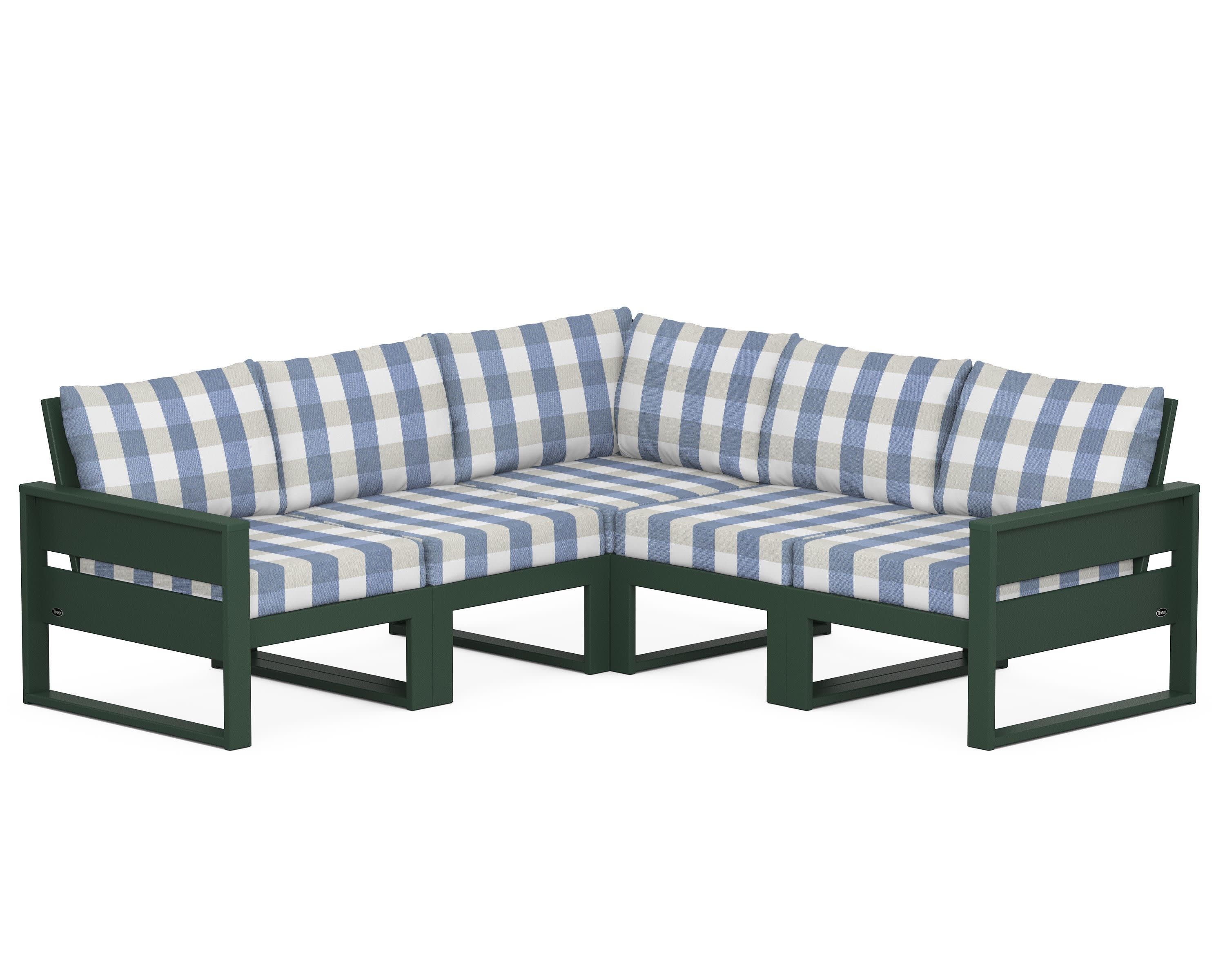 Eastport 5-Piece Sectional in Rainforest Canopy / Buffalo Plaid Sky Blue