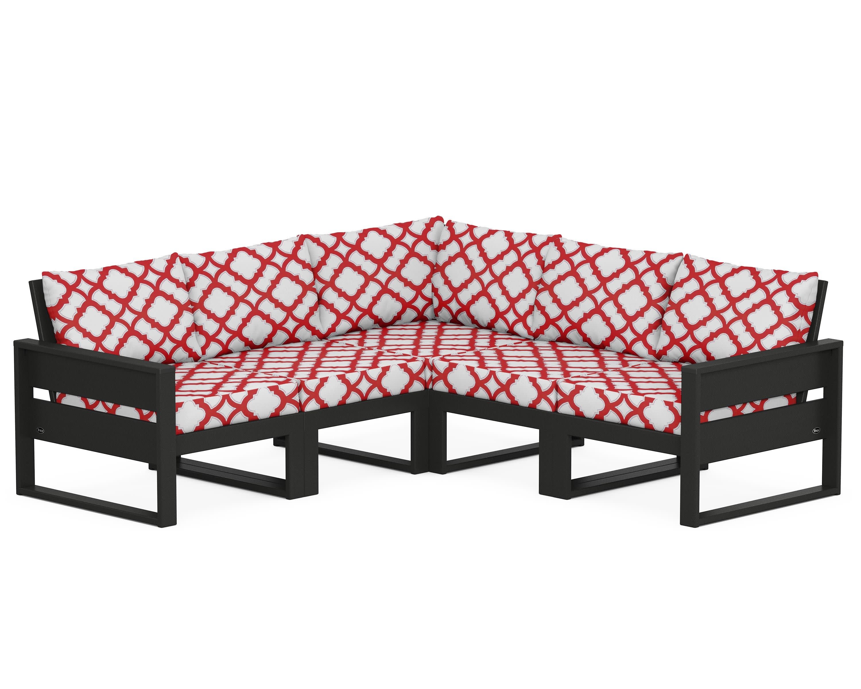 Eastport 5-Piece Sectional in Charcoal Black / Trellis Crimson