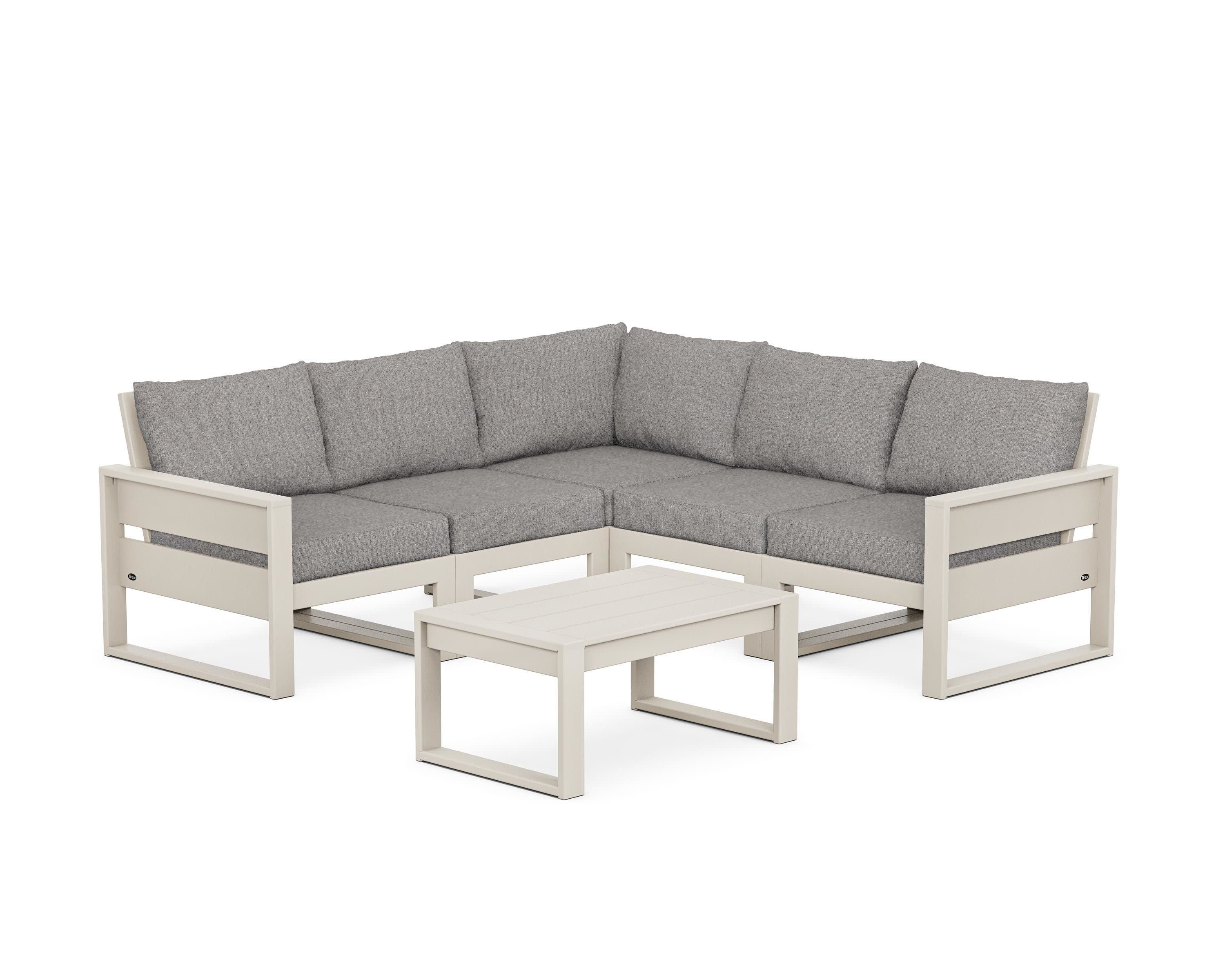 Eastport 6-Piece Deep Seating Sectional + Coffee Table Set in Sand Castle / Grey Mist