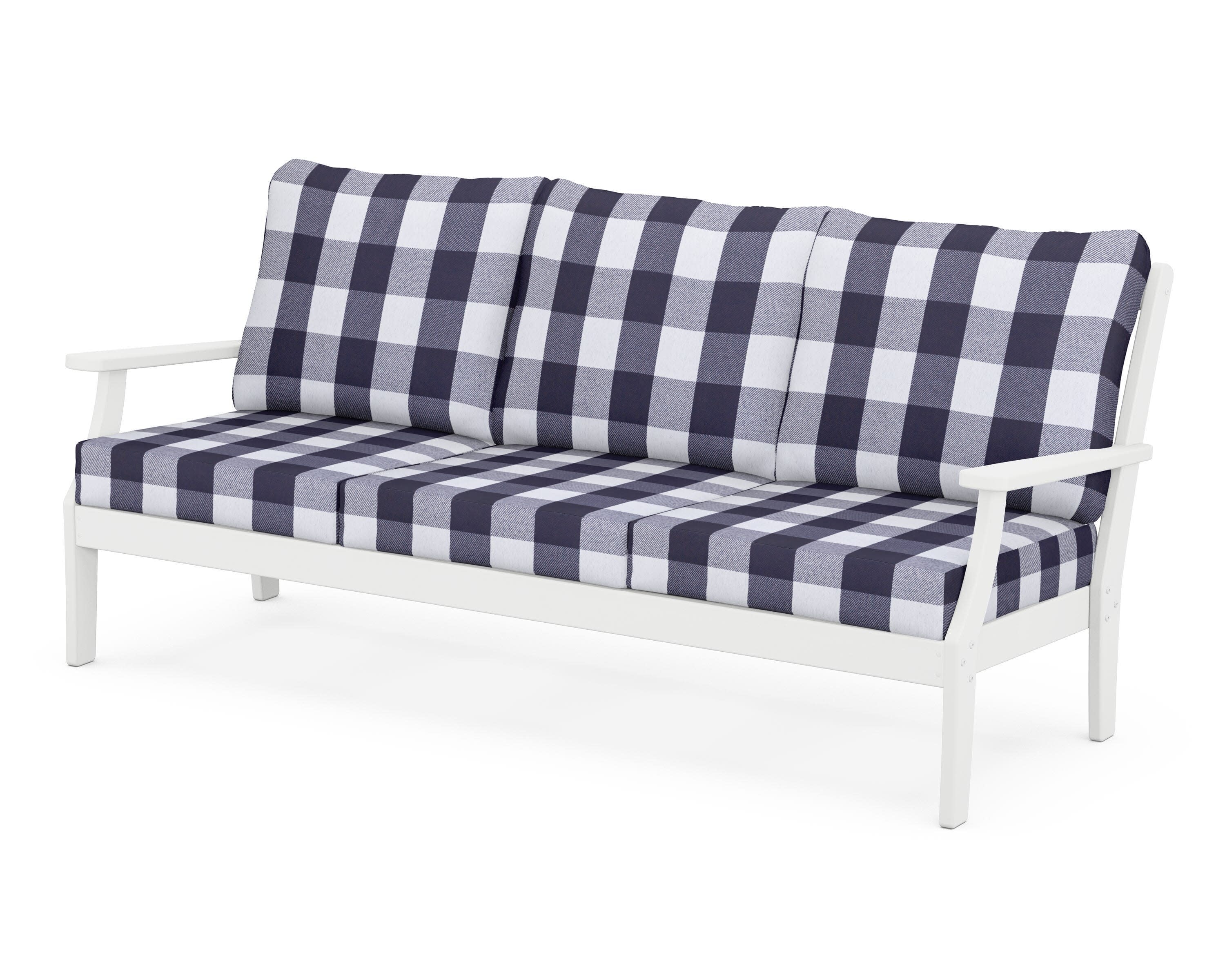 Yacht Club Deep Seating Sofa in Classic White / Buffalo Plaid Navy