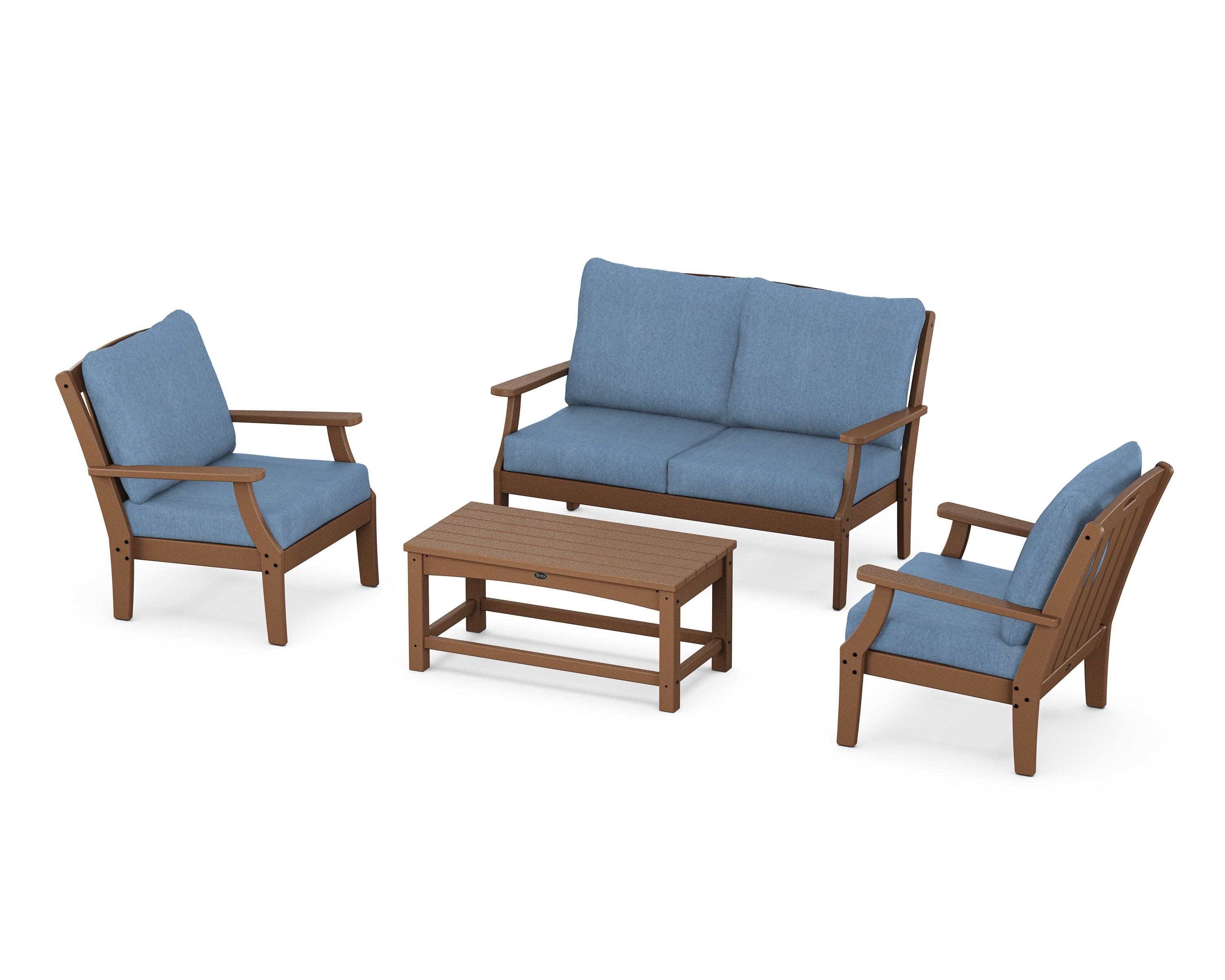 Yacht Club 4-Piece Deep Seating Chair Set in Tree House / Sky Blue