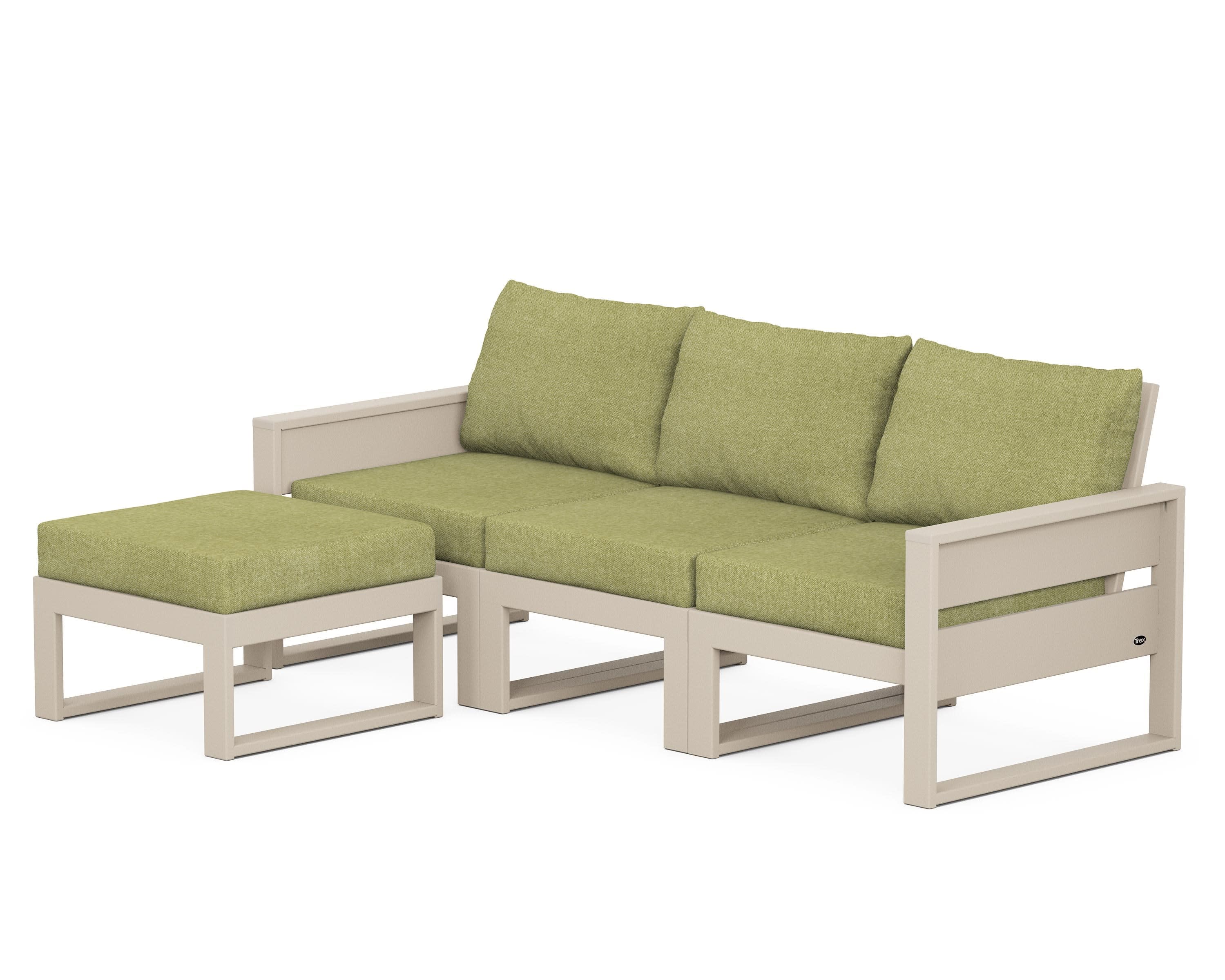 Eastport 4- Piece Sectional with Ottoman in Sand Castle / Chartreuse Boucle