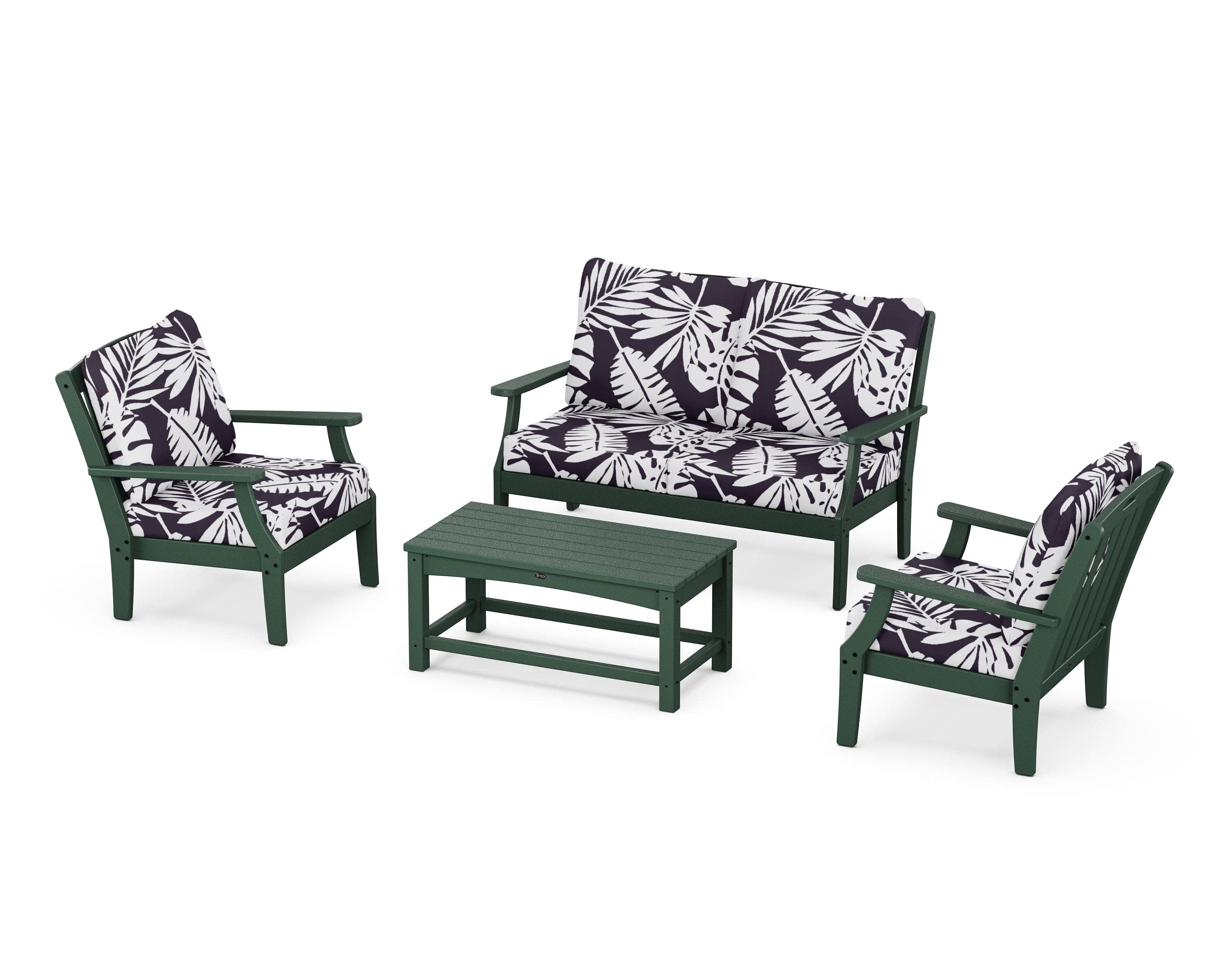 Yacht Club 4-Piece Deep Seating Chair Set in Rainforest Canopy / Leaf Navy