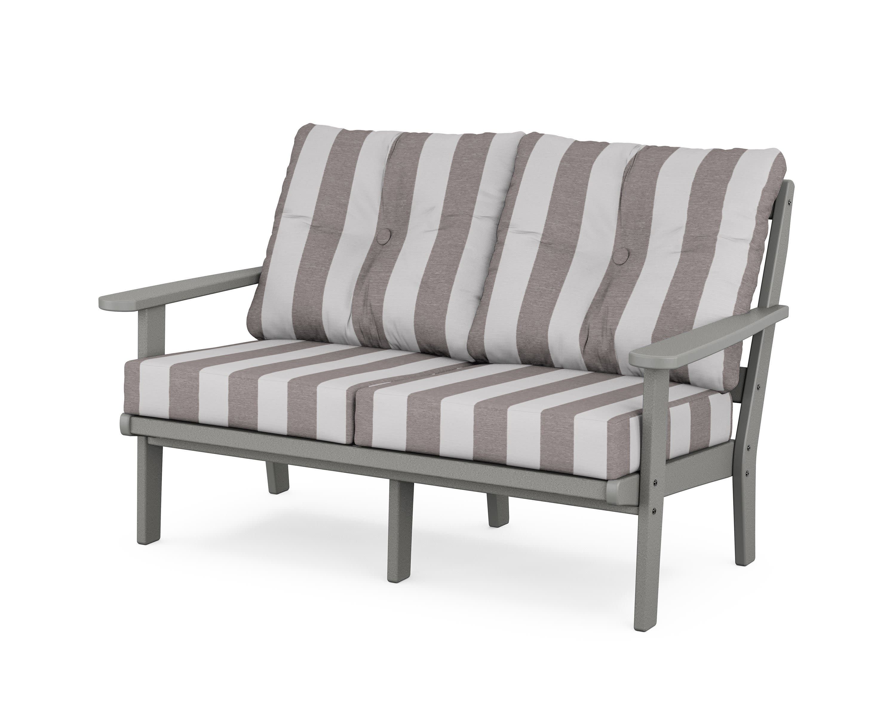 Cape Cod Deep Seating Loveseat in Stepping Stone / Cabana Stripe Grey Mist