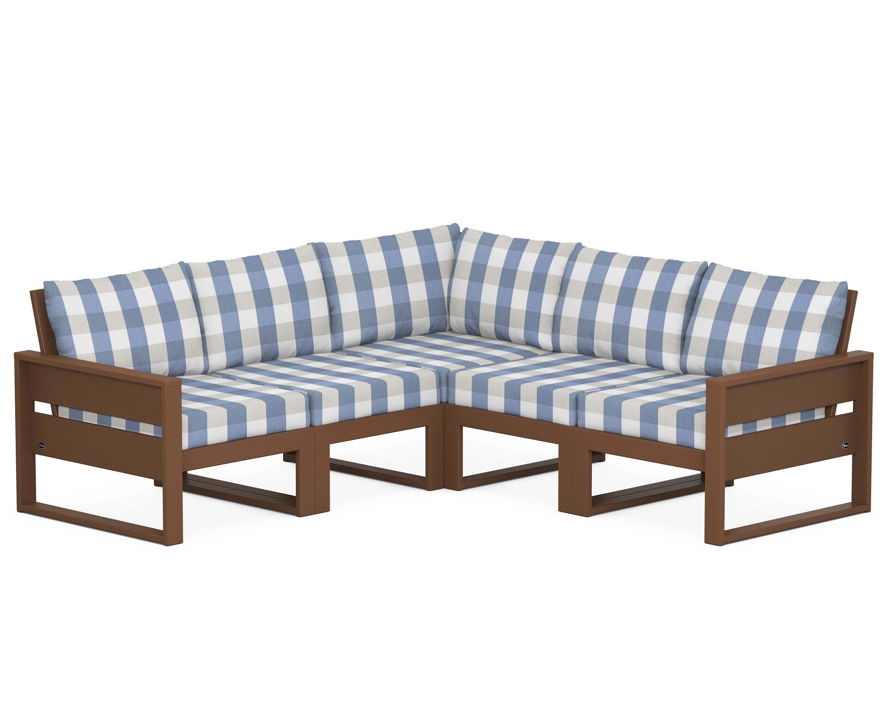 Eastport 5-Piece Sectional in Tree House / Buffalo Plaid Sky Blue