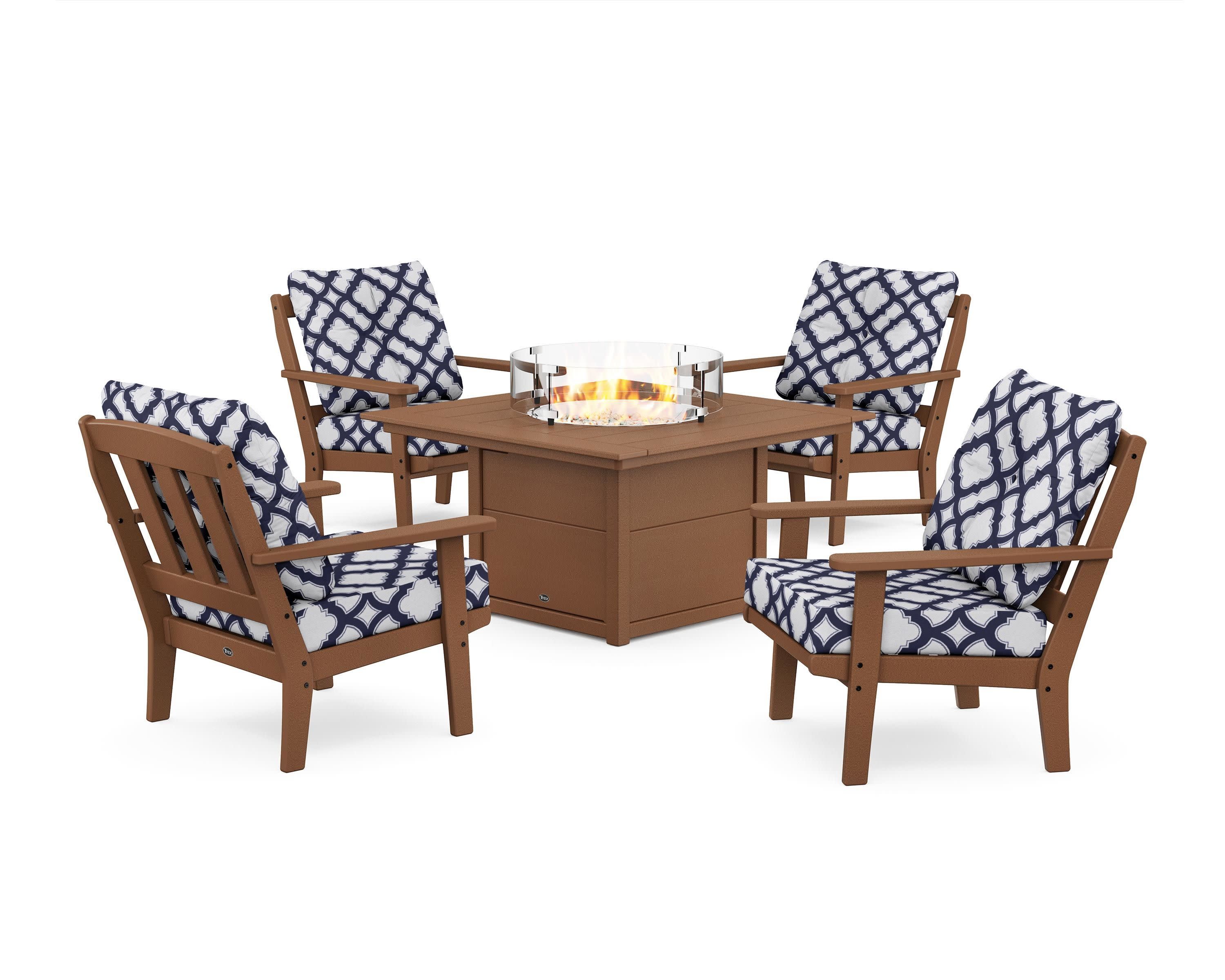 Cape Cod 5-Piece Deep Seating Set with Fire Pit Table in Tree House / Trellis Navy