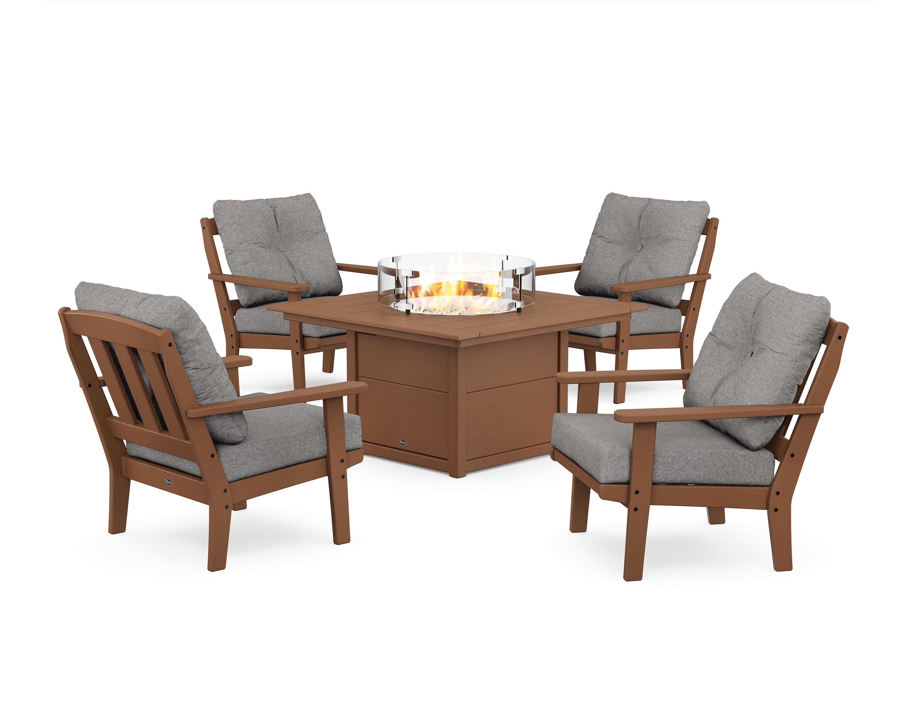 Cape Cod 5-Piece Deep Seating Set with Fire Pit Table in Tree House / Grey Mist