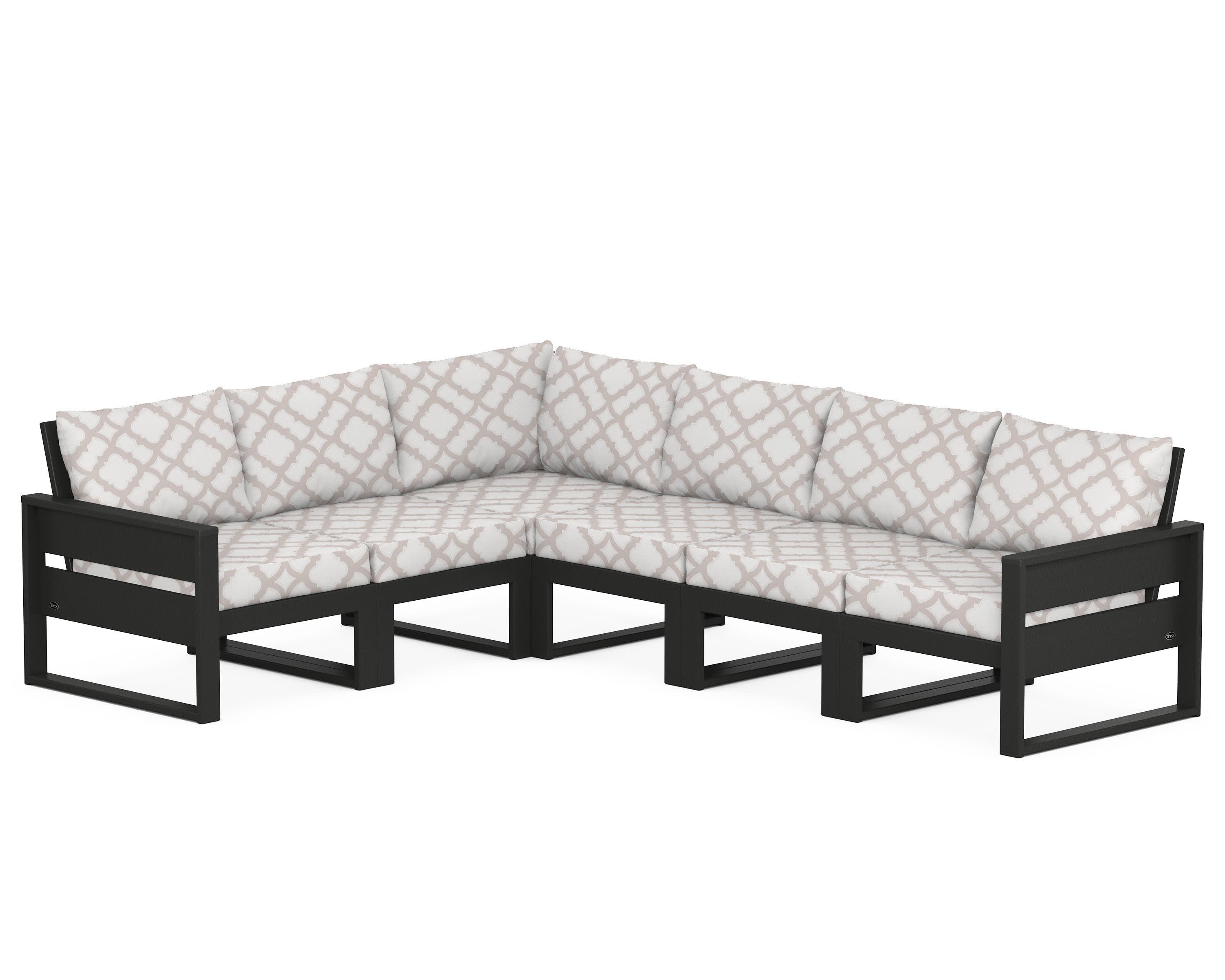 Eastport 6-Piece Sectional in Charcoal Black / Trellis Dune Burlap
