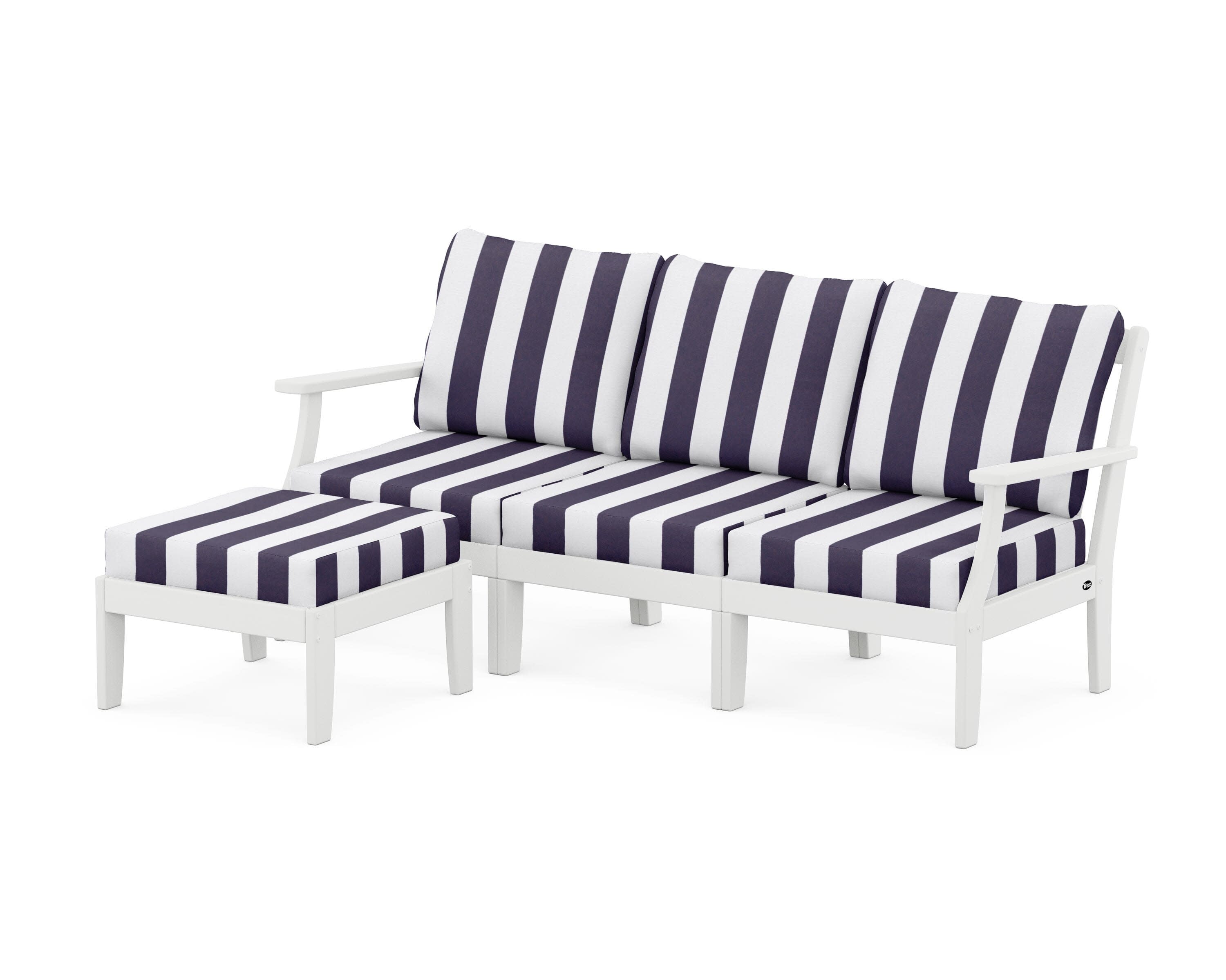 Yacht Club Modular 4-Piece Deep Seating Set with Ottoman in Classic White / Cabana Stripe Navy