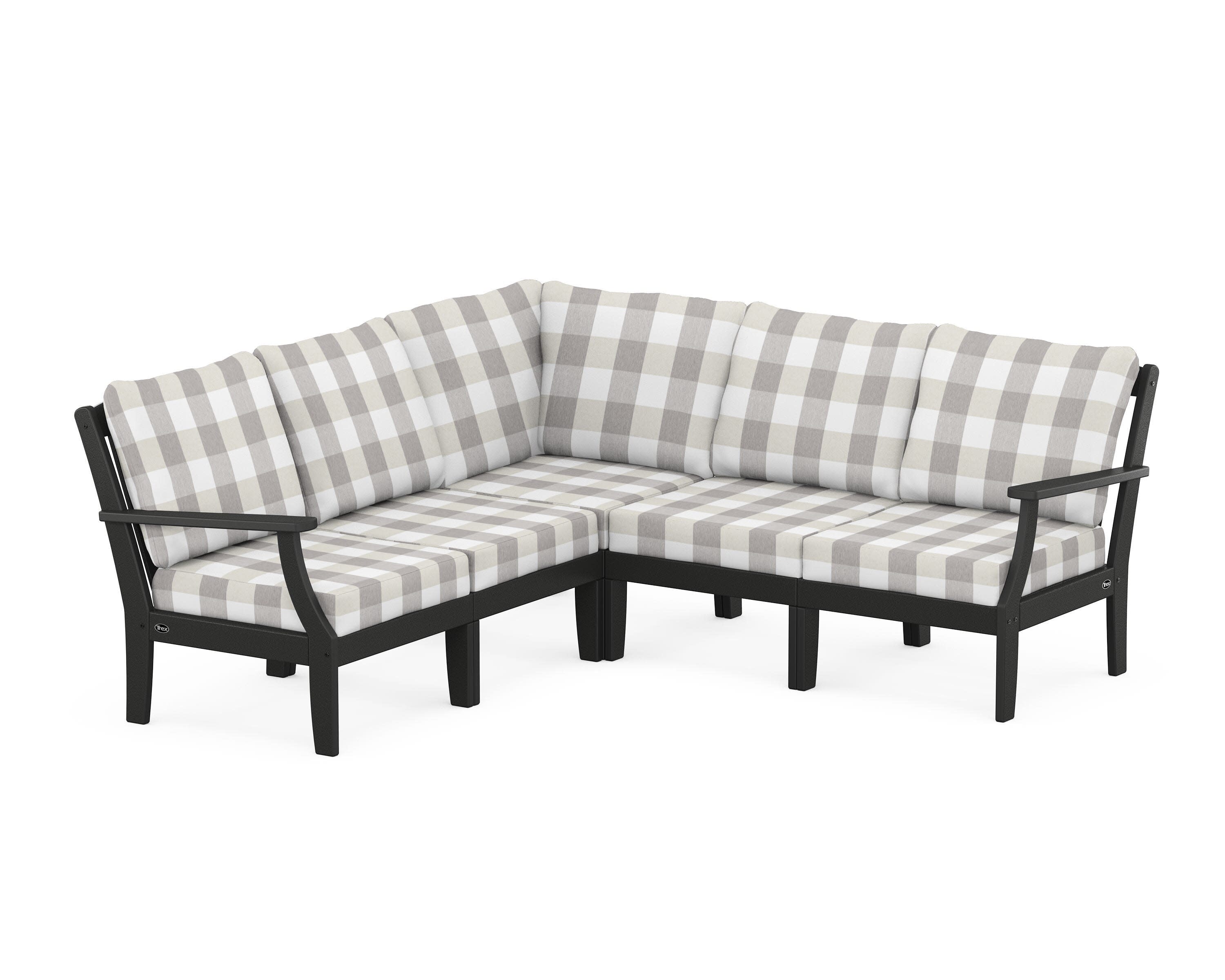 Yacht Club Modular 5-Piece Deep Seating Set in Charcoal Black / Buffalo Plaid Grey Mist