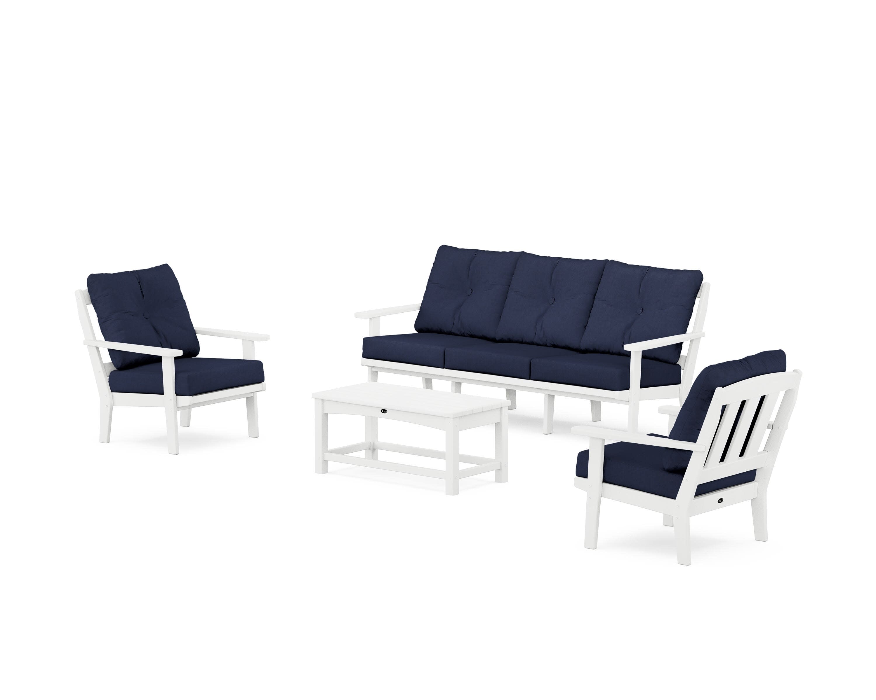 Cape Cod 4-Piece Deep Seating Set with Sofa in Classic White / Spectrum Indigo
