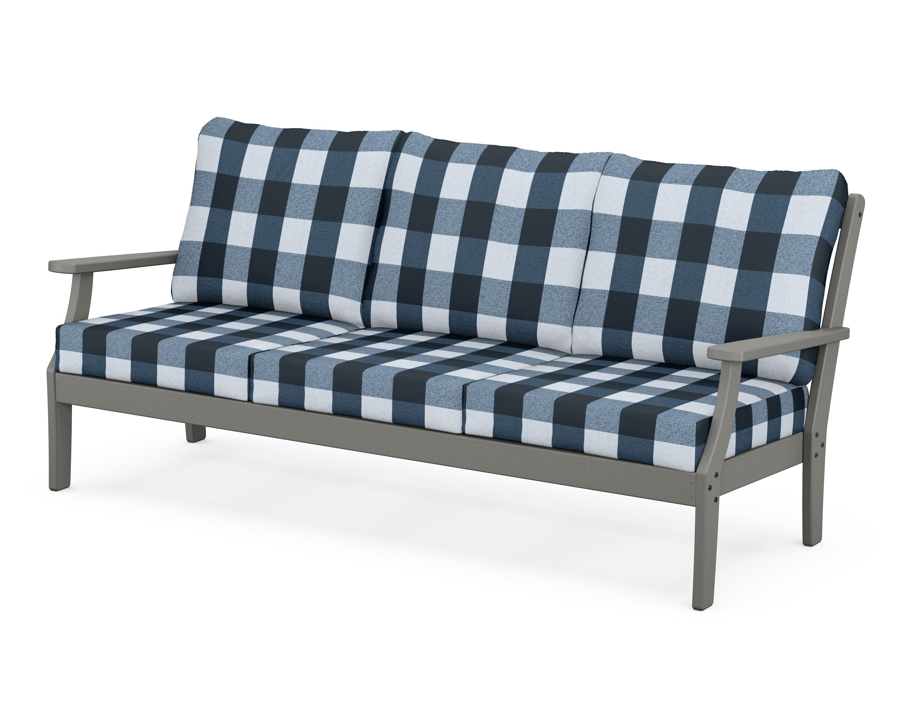 Yacht Club Deep Seating Sofa in Stepping Stone / Buffalo Plaid Marine Indigo
