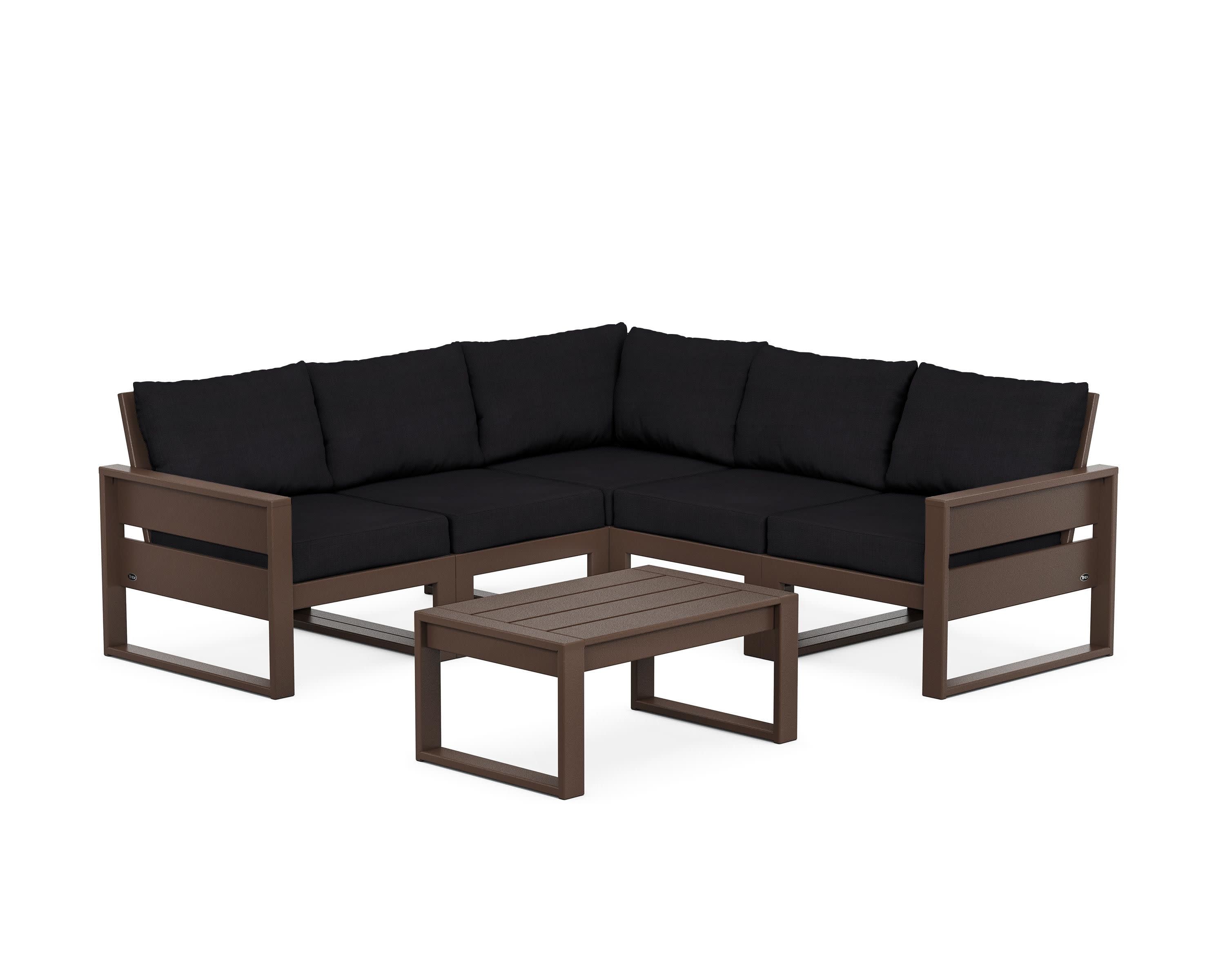 Eastport 6-Piece Deep Seating Sectional + Coffee Table Set in Vintage Lantern / Midnight Linen