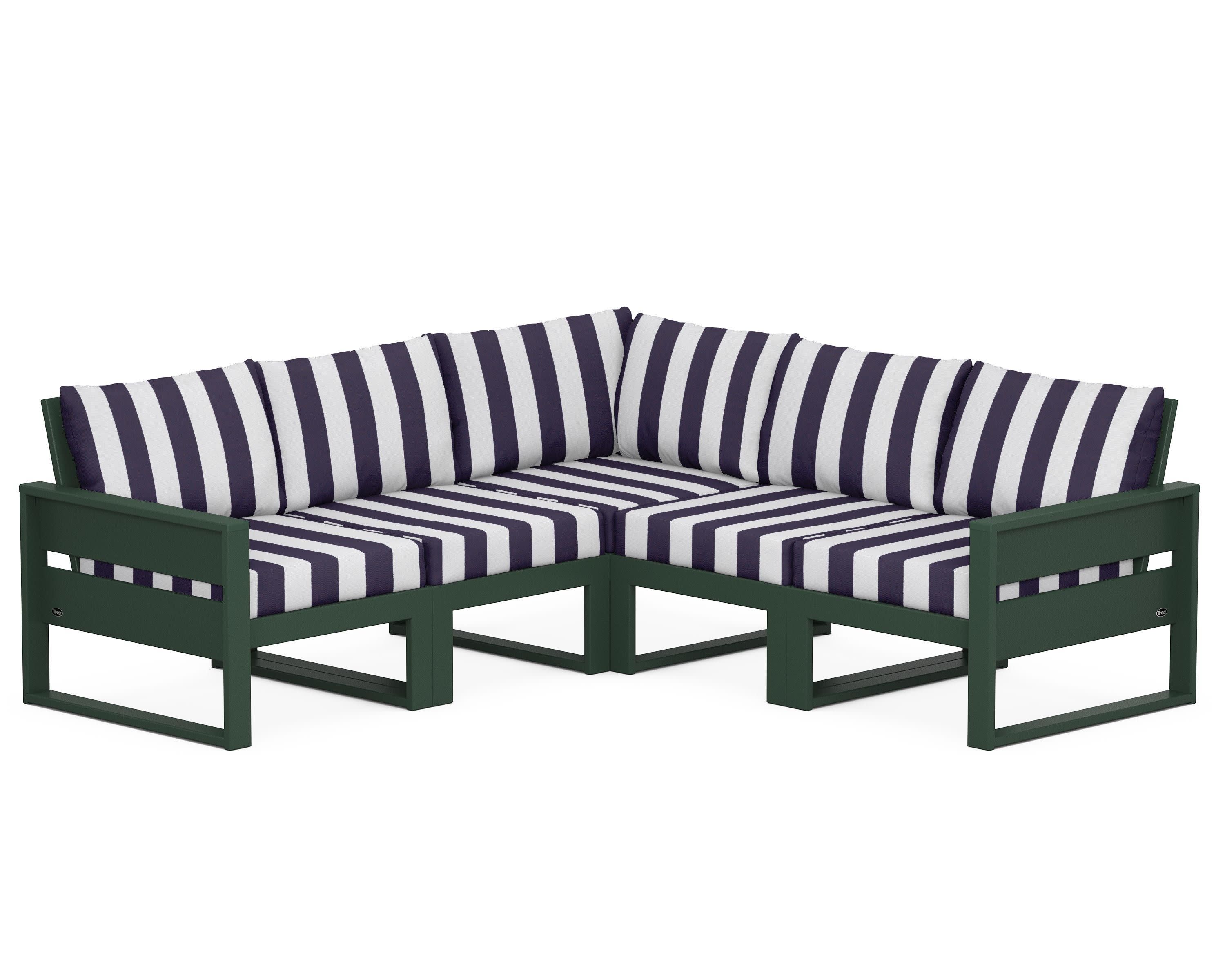 Eastport 5-Piece Sectional in Rainforest Canopy / Cabana Stripe Navy