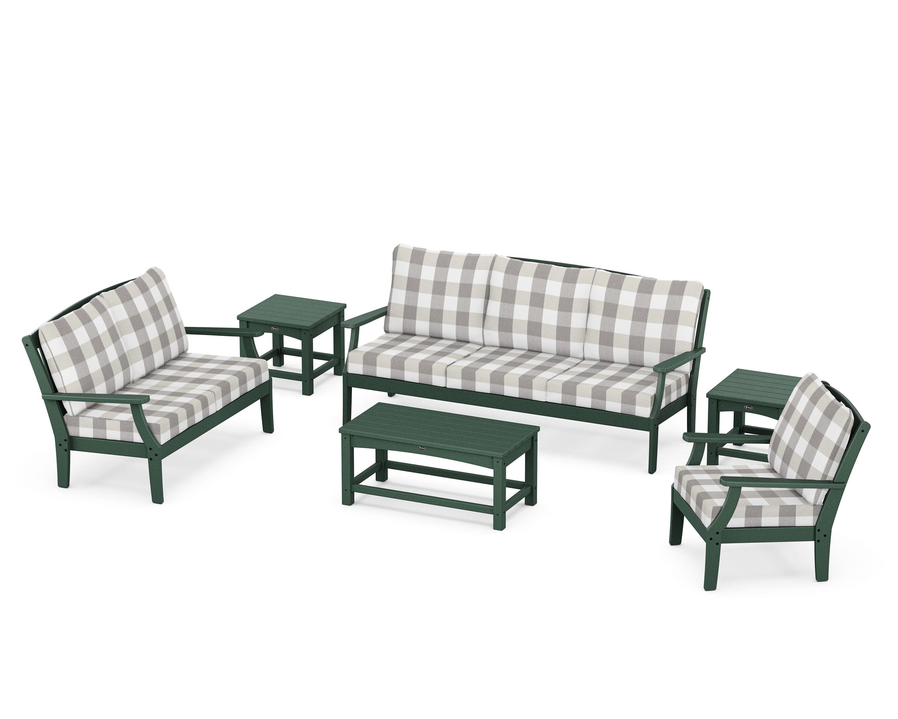 Yacht Club 6-Piece Deep Seating Set in Rainforest Canopy / Buffalo Plaid Grey Mist