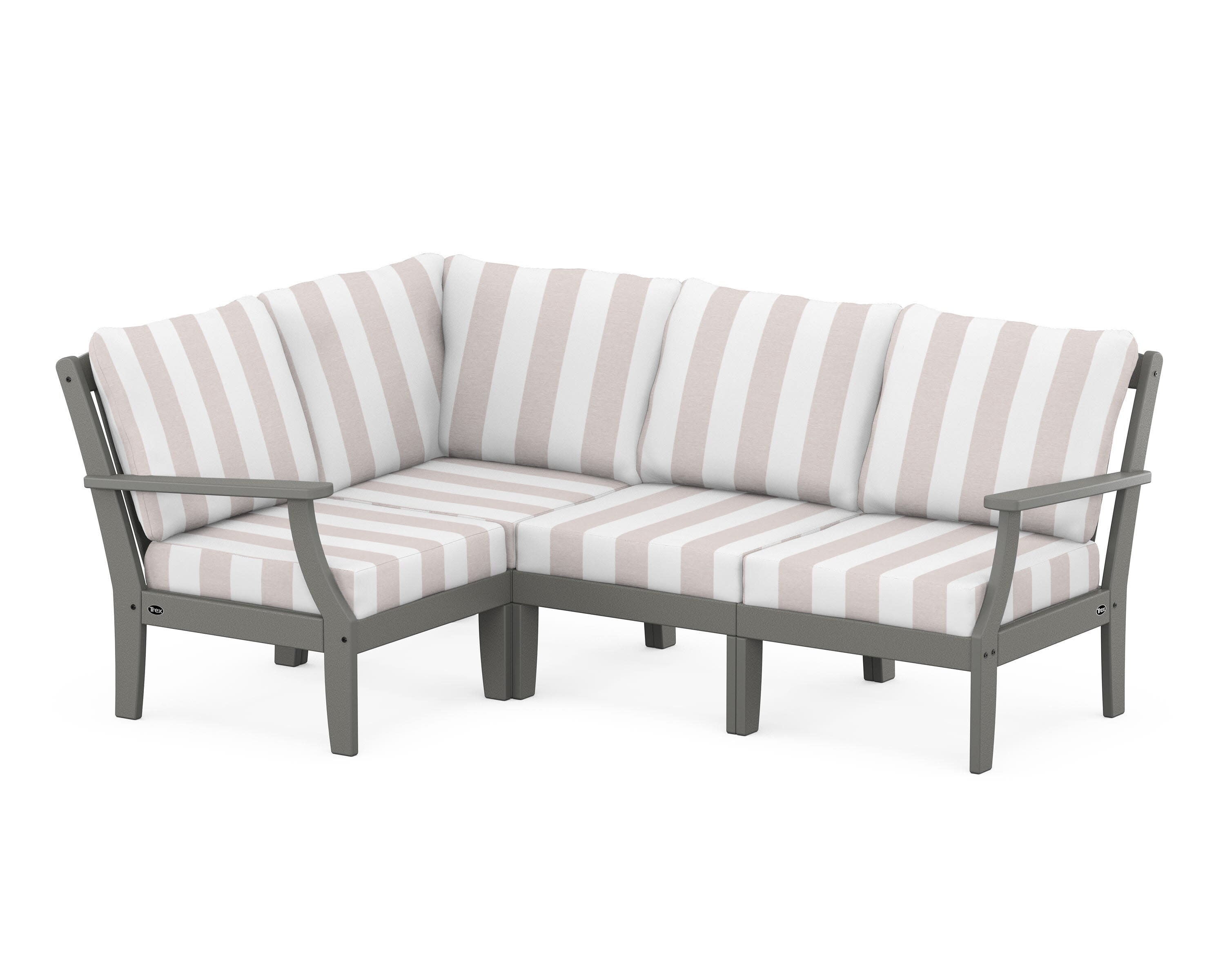 Yacht Club Modular 4-Piece Deep Seating Set in Stepping Stone / Cabana Stripe Dune Burlap