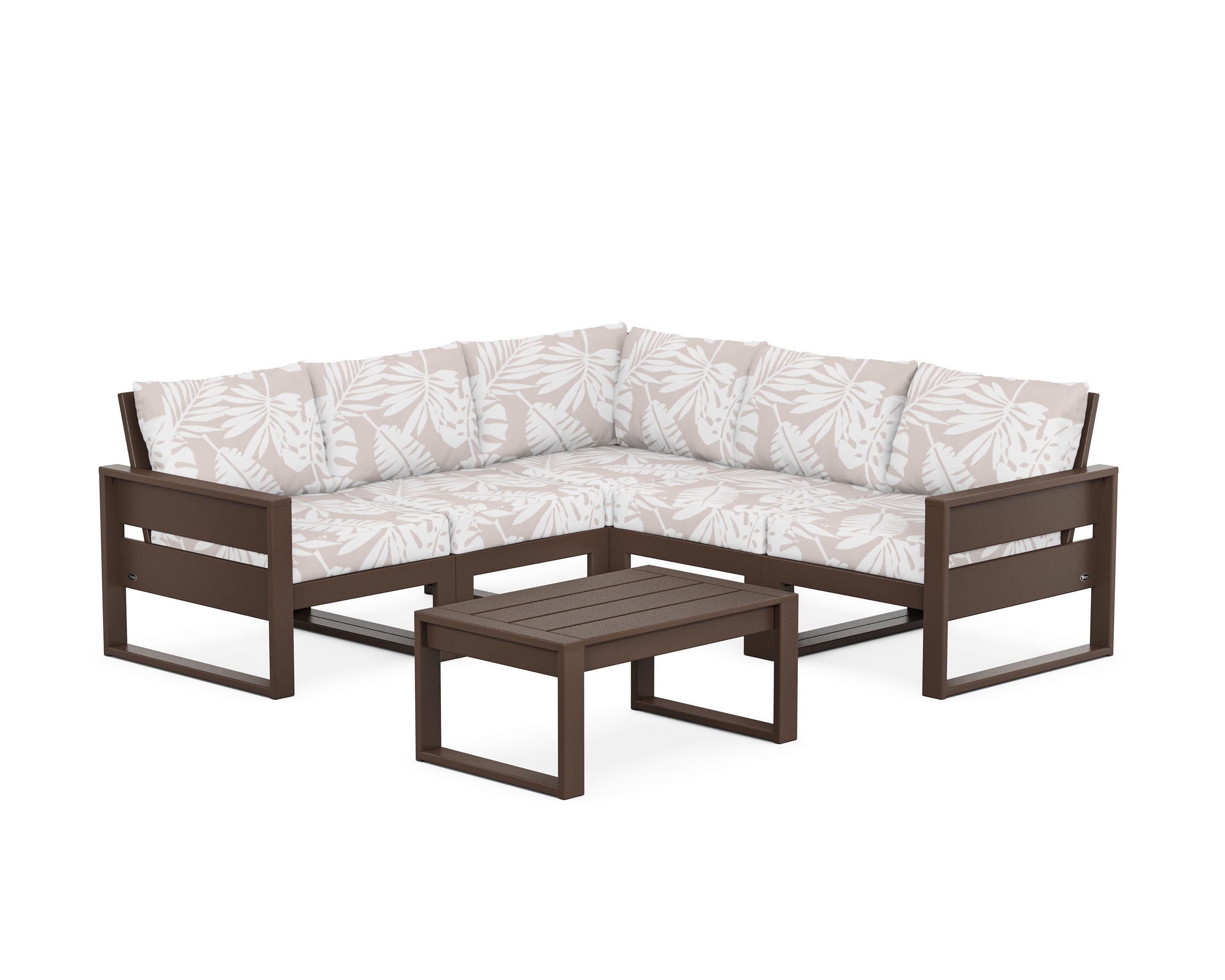 Eastport 6-Piece Deep Seating Sectional + Coffee Table Set in Vintage Lantern / Leaf Dune Burlap