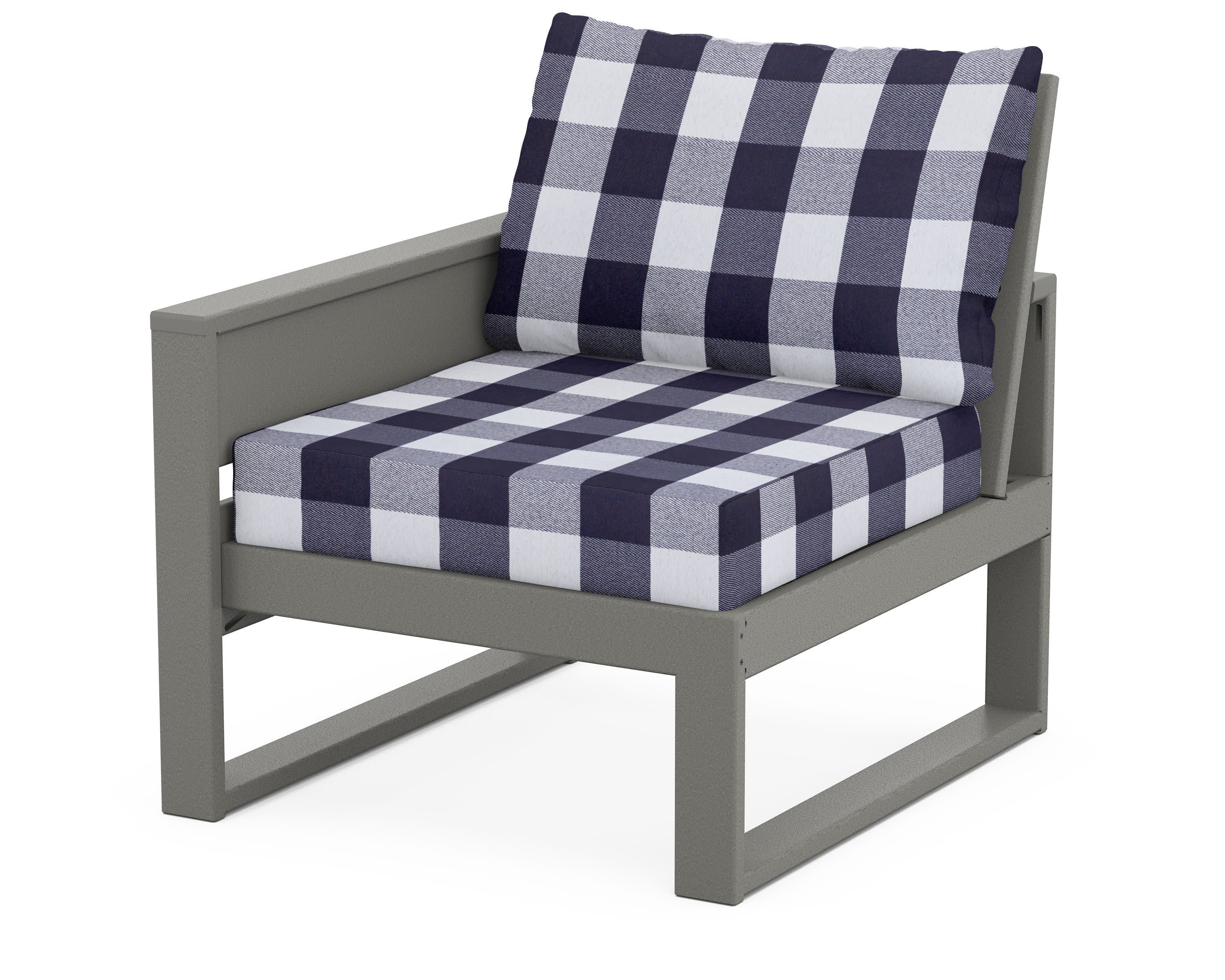 Eastport Modular Left Arm Chair in Stepping Stone / Buffalo Plaid Navy