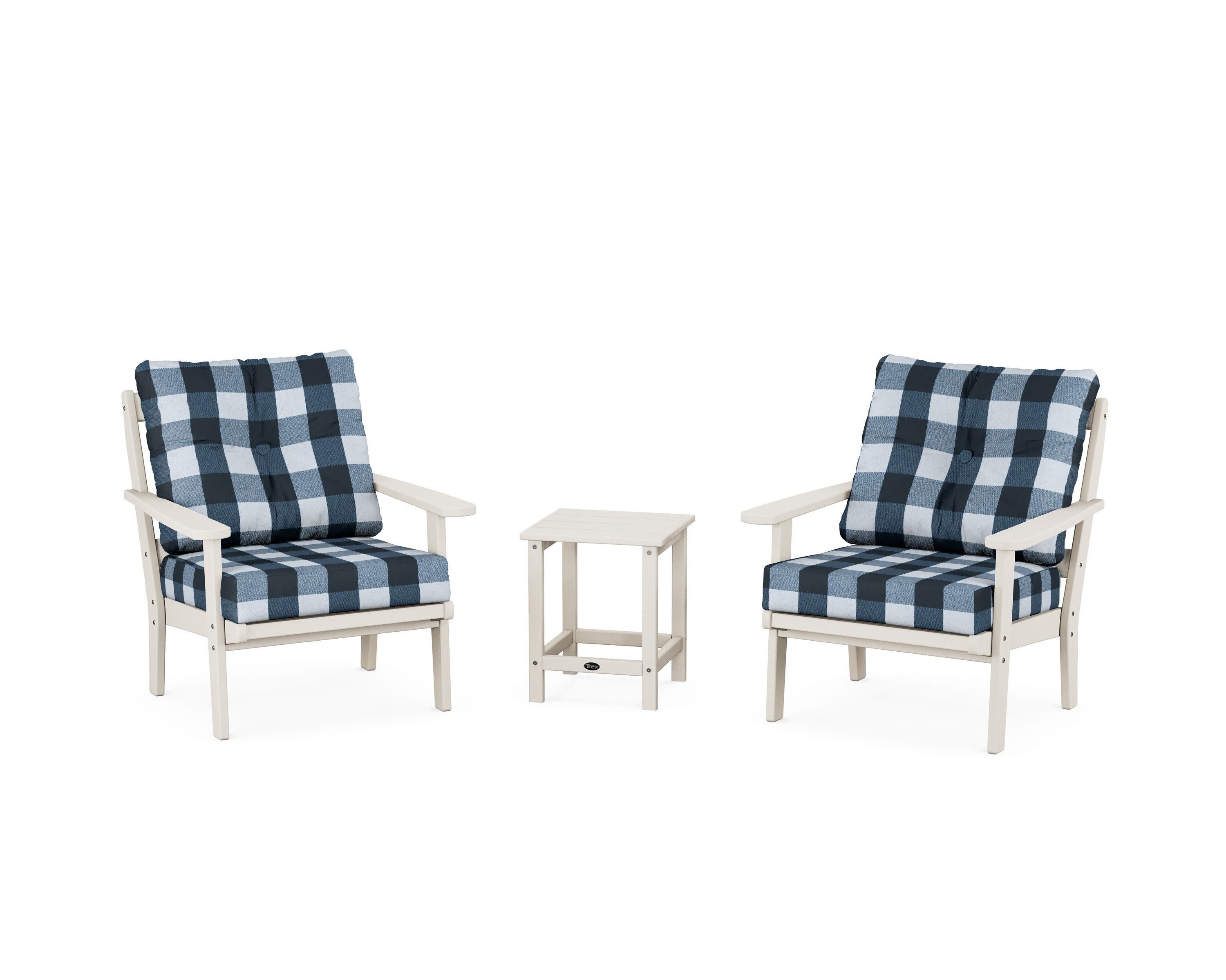 Cape Cod 3-Piece Deep Seating Set in Sand Castle / Buffalo Plaid Marine Indigo