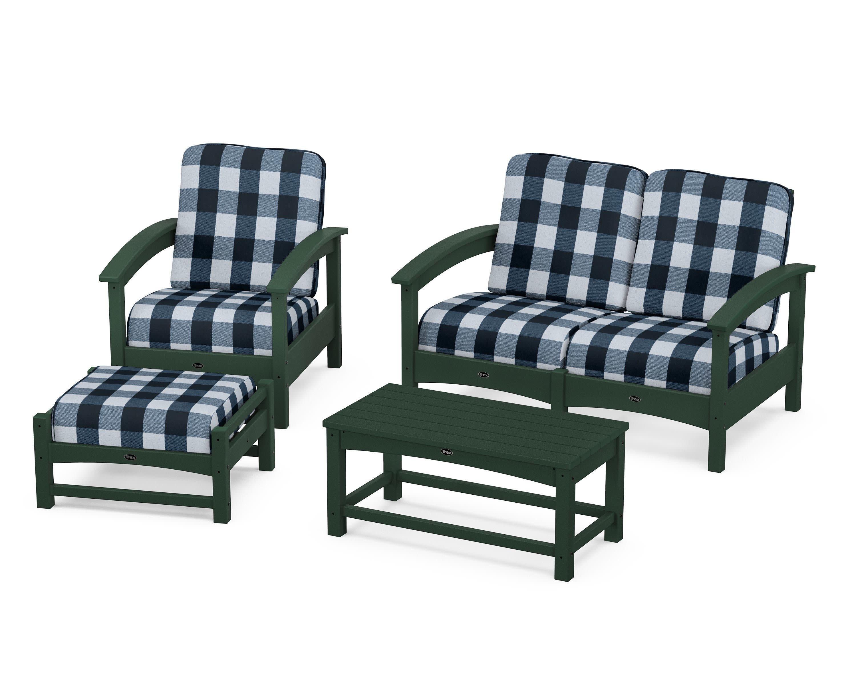Rockport 4-Piece Deep Seating Conversation Group in Rainforest Canopy / Buffalo Plaid Marine Indigo