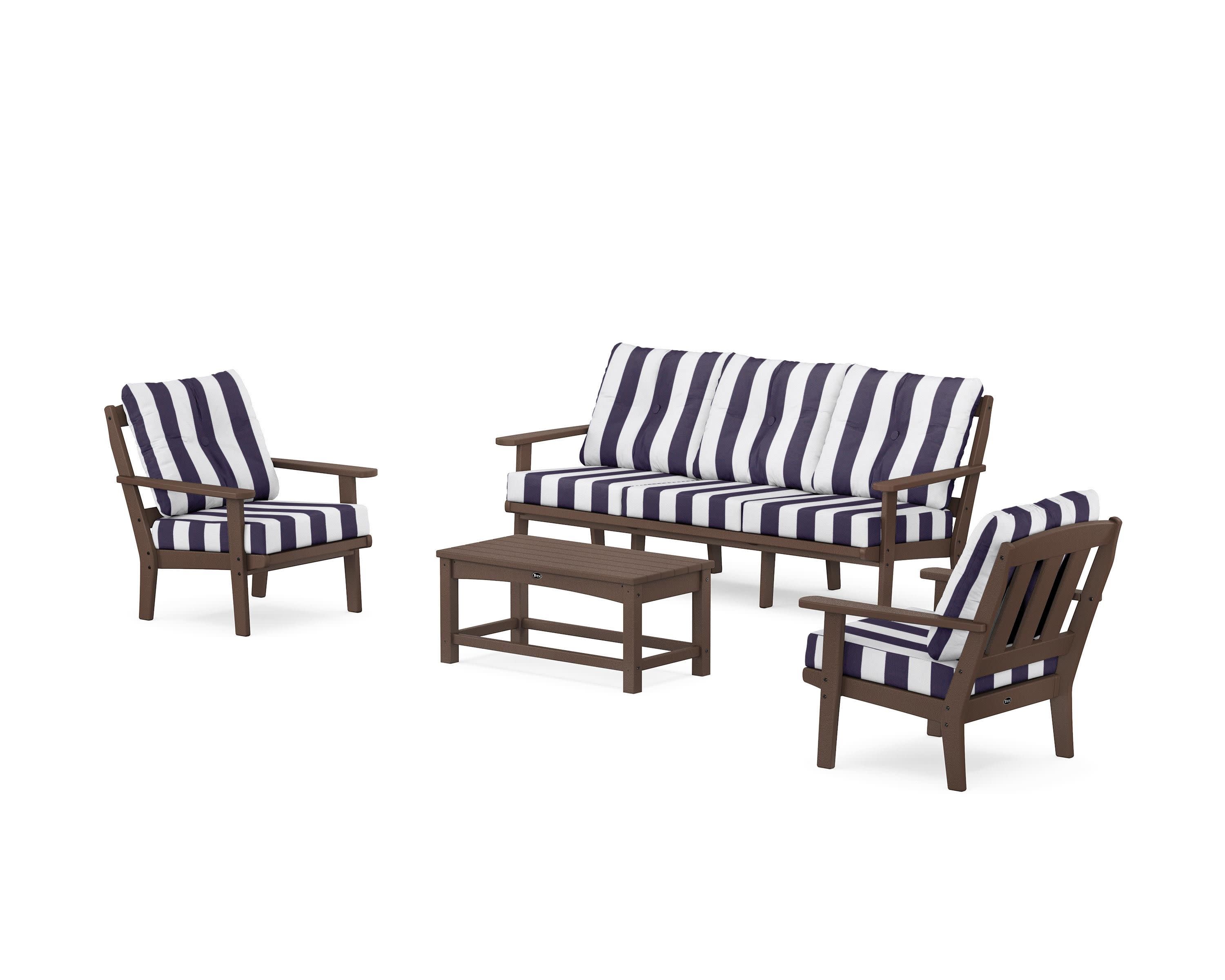 Cape Cod 4-Piece Deep Seating Set with Sofa in Vintage Lantern / Cabana Stripe Navy